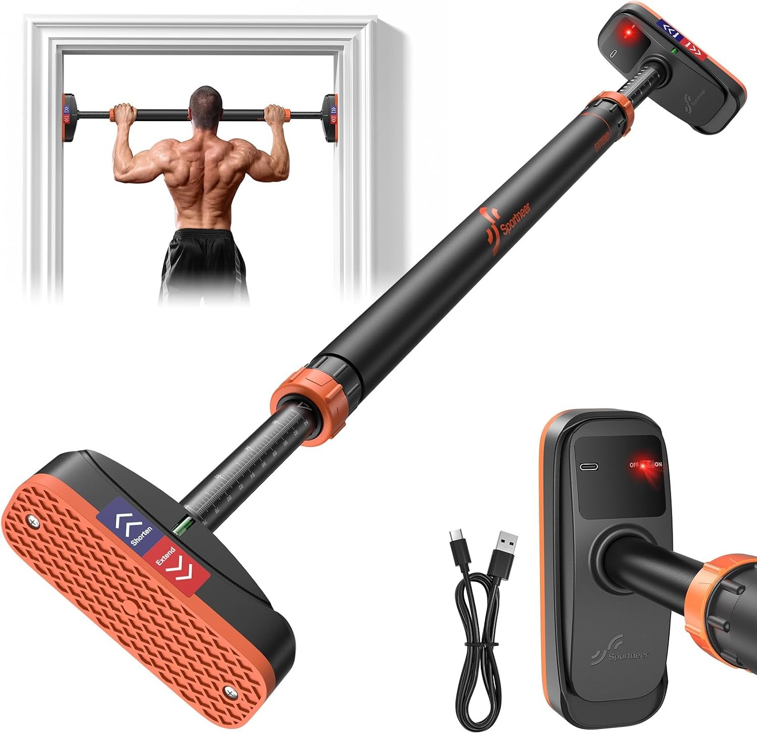 Sportneer Pull Up Bar for Doorway, Smart Safety Alert, 440lb