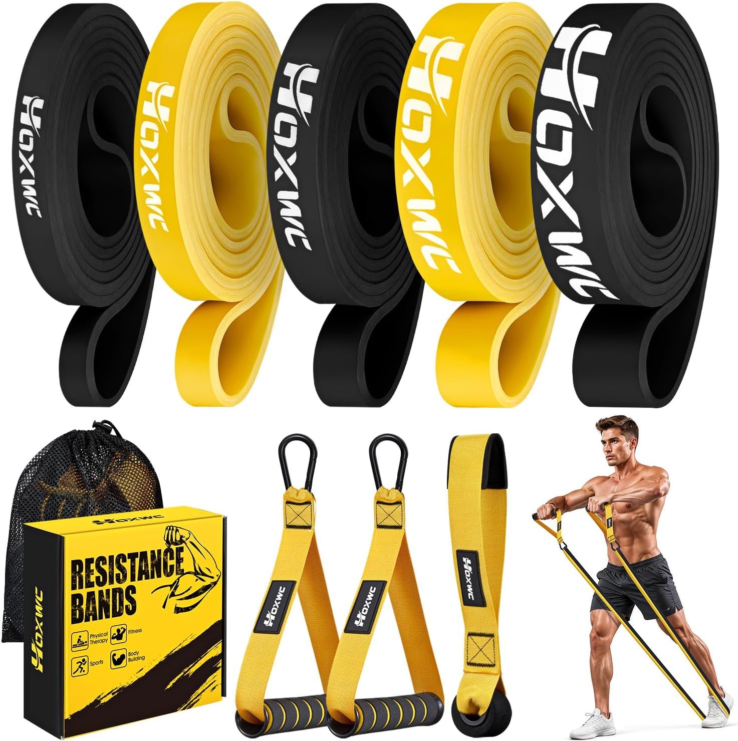 HOXWC Resistance Bands, Heavy Duty Pull Up Resistance Band with Door Anchor, Handles, Exercise Bands for Working Out Men&Women, Ideal for Pull Up, Muscle Training, Physical Therapy, and Home Workouts