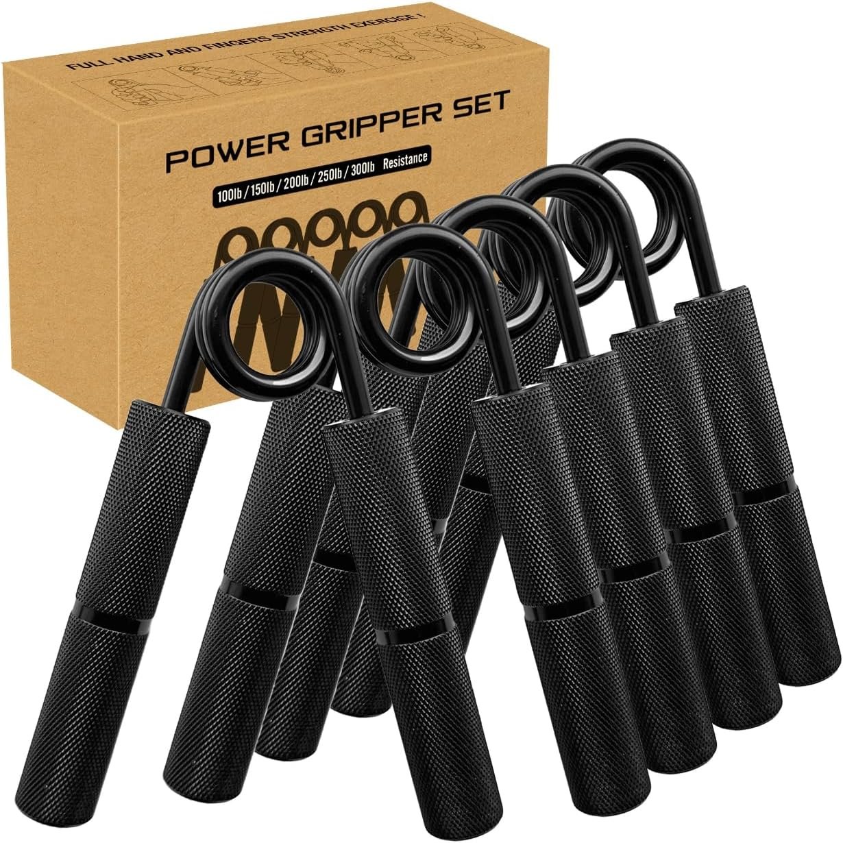 XPRT Fitness Power Hand Gripper Set of 5, Metal Grip Strengthener, Wrist and Forearm Exerciser, Black