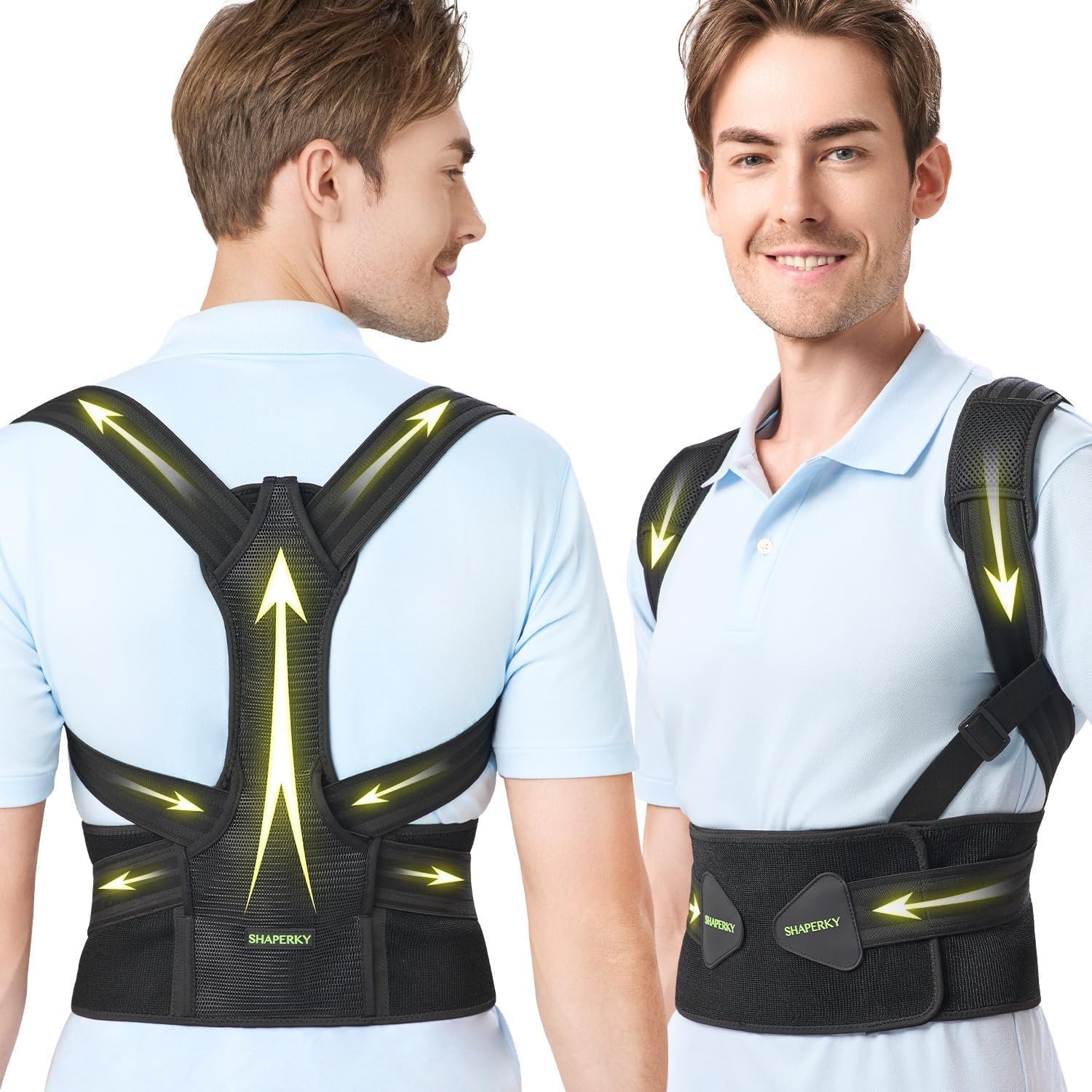 SHAPERKY Posture Corrector for Women and Men – Adjustable Upper Back Brace – Breathable Back Support straightener – Providing Pain Relief from Lumbar&Shoulder (Black L-XL)