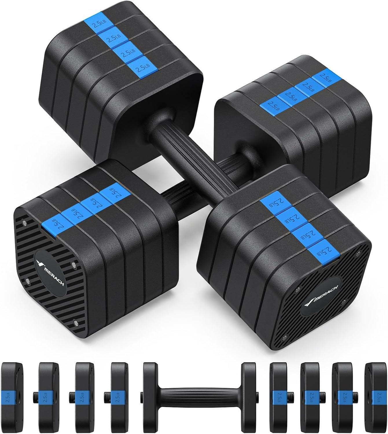 MERACH Adjustable Dumbbells Set, 10-50 LBS Quick Adjust Dual Lock Home Gym