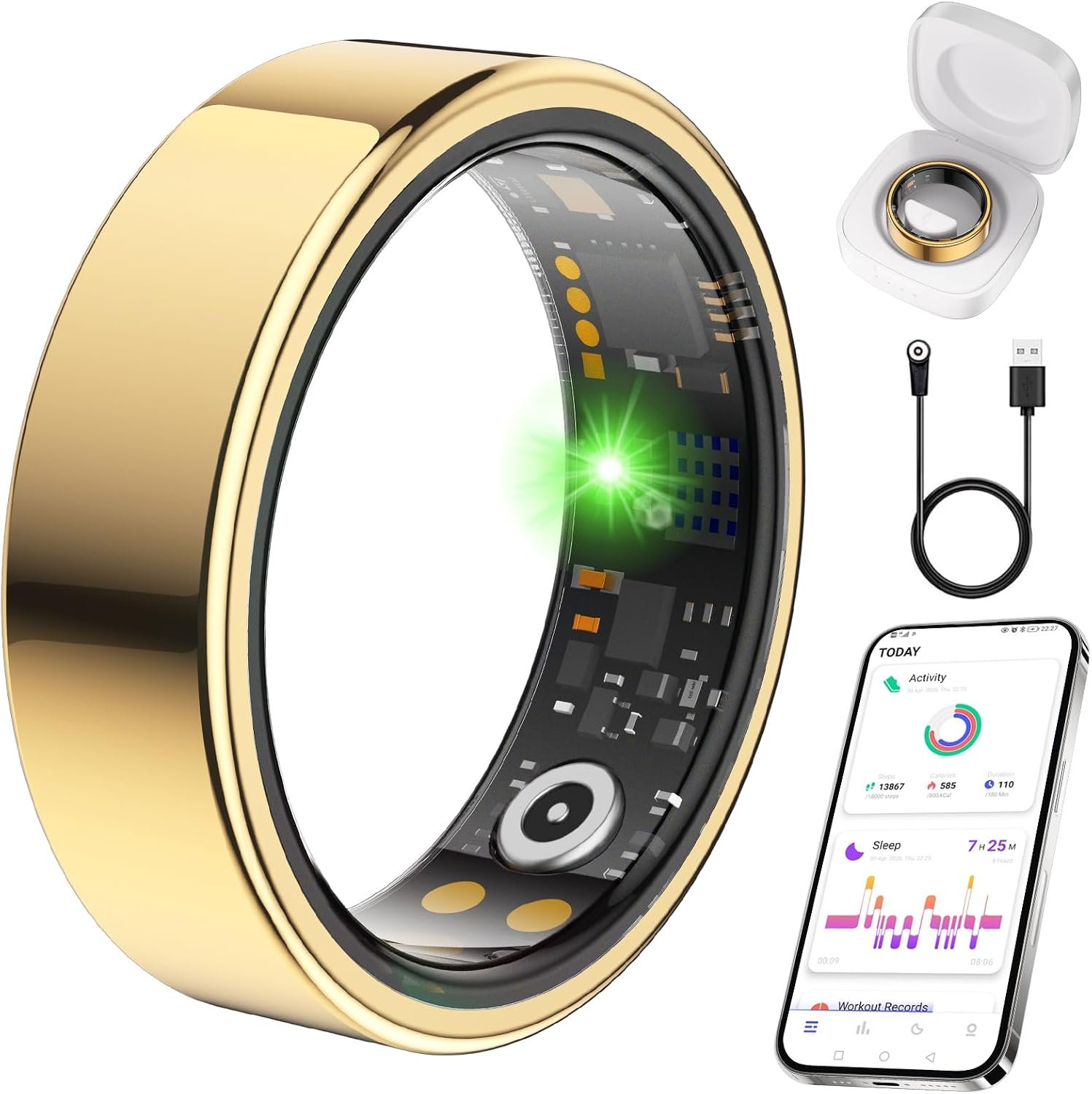 Smart Ring for Women Men, Health Tracker, Fitness Ring (Gold, 8#)