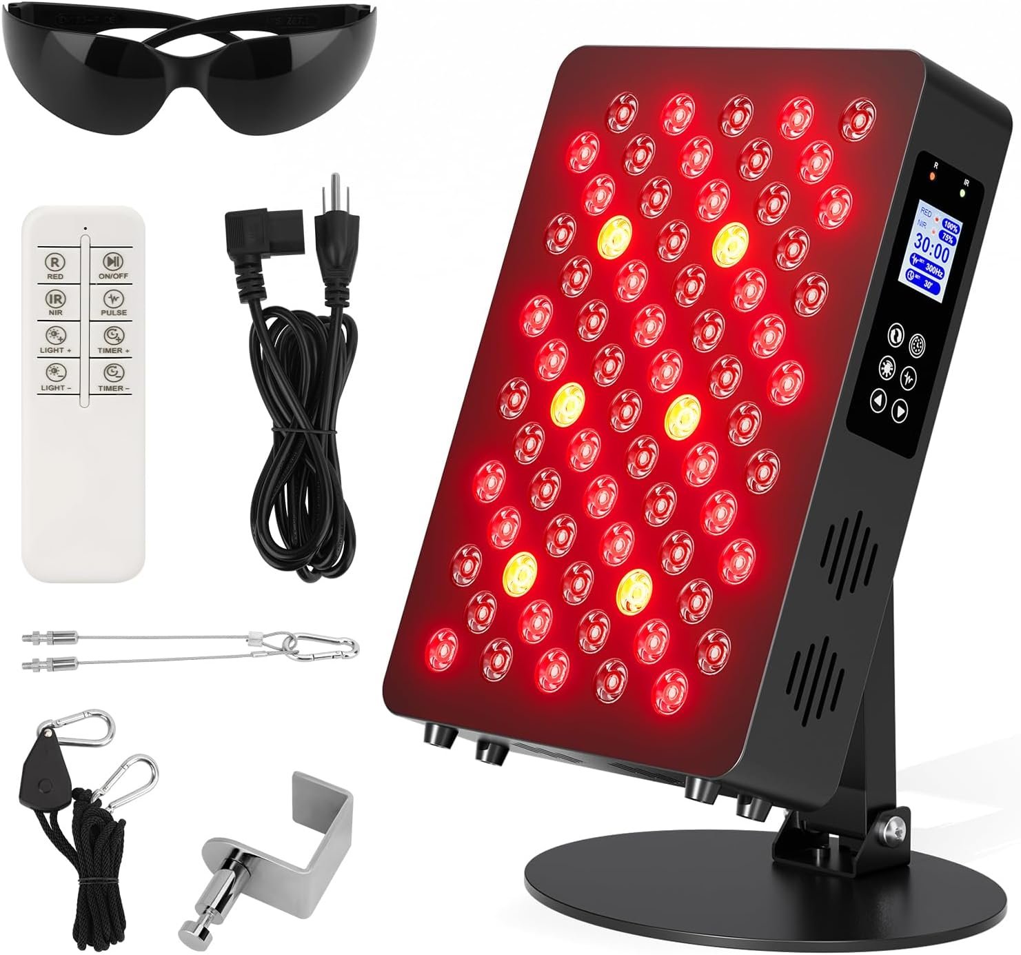Red Light Therapy Panel for Face and Body-600nm/660nm/810nm/850nm/940nm(70 LEDs 350W) T70 Redlight Device with Timer, RC, Dual Chip for Improve Sleep,Skin(Black)