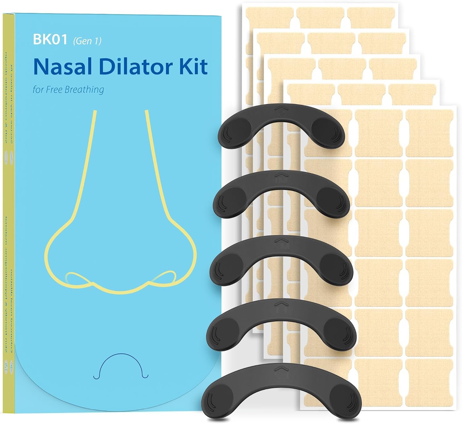 Nasal Strips, Reusable Band & 45 Tabs for Breathing, Snoring & Congestion