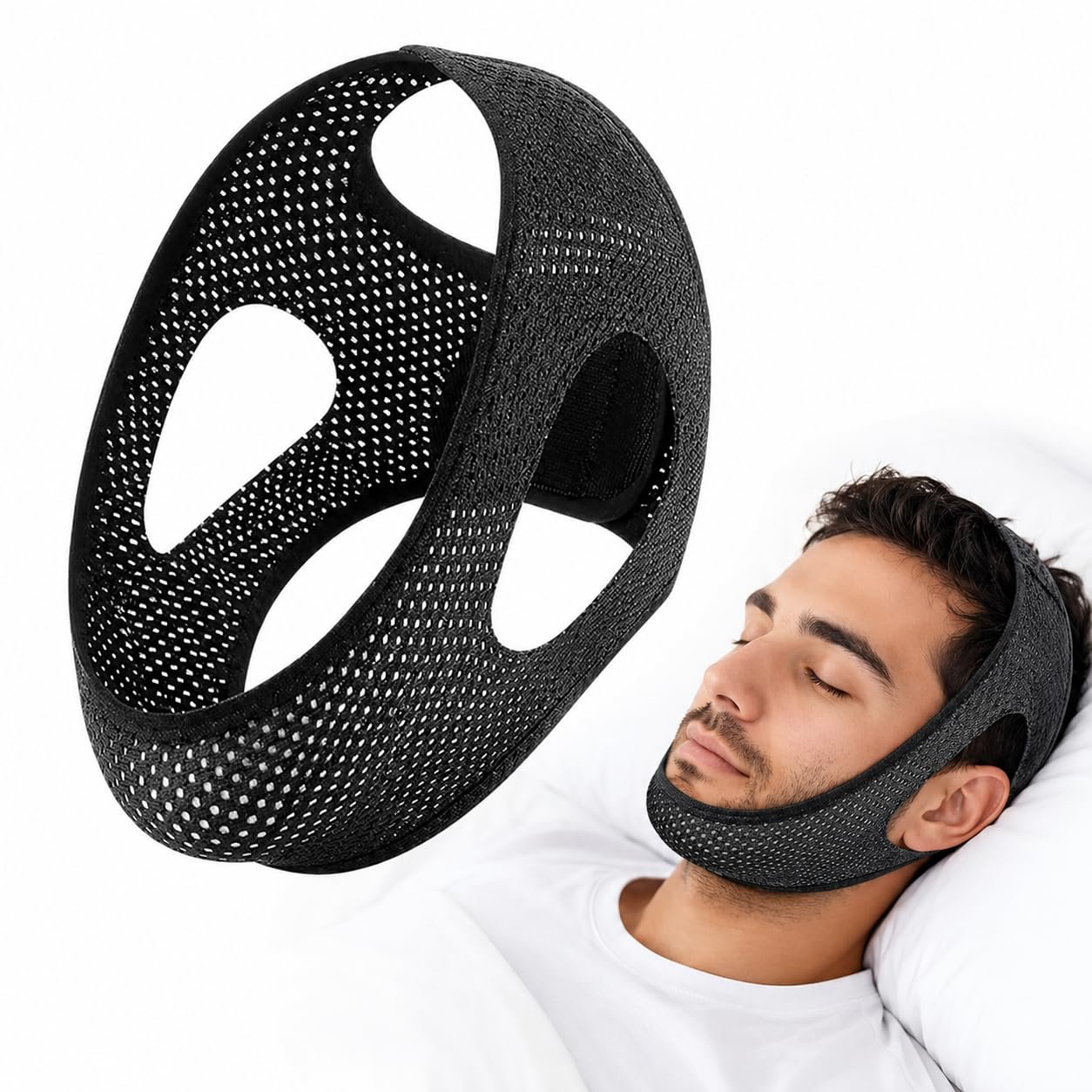 Anti Snoring Chin Strap for Sleeping, Adjustable Breathable Snore Stopper Jaw Strap for Mouth Breathing, Soft Chin Strap to Help Keep Mouth Closed at Night, Anti Snore Device for Men Women