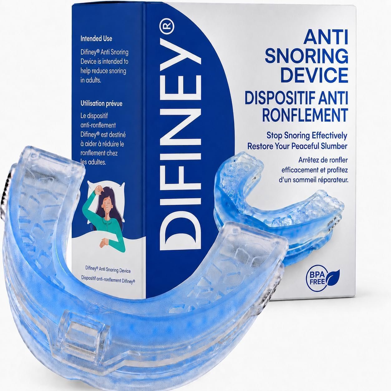 Difiney Anti Snoring Device: FDA-Cleared Anti Snoring Mouthpiece – Adjustable Snore Stopper Mouth Guard for Men & Women to Sleep Better – Reusable Nighttime Use with Storage Case