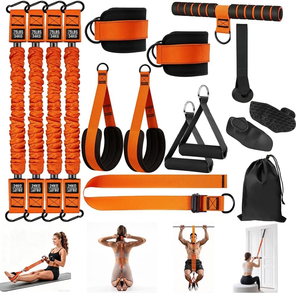 Pull Up Assistance Bands, 4 Heavy Duty Resistance Bands for Pull Ups 75-300lbs, Assisted Pull Up Bands Set with Handles Door Anchor Foot Ankle Straps, Workout Bands for Door Frame Pull Up Bar Home Gym