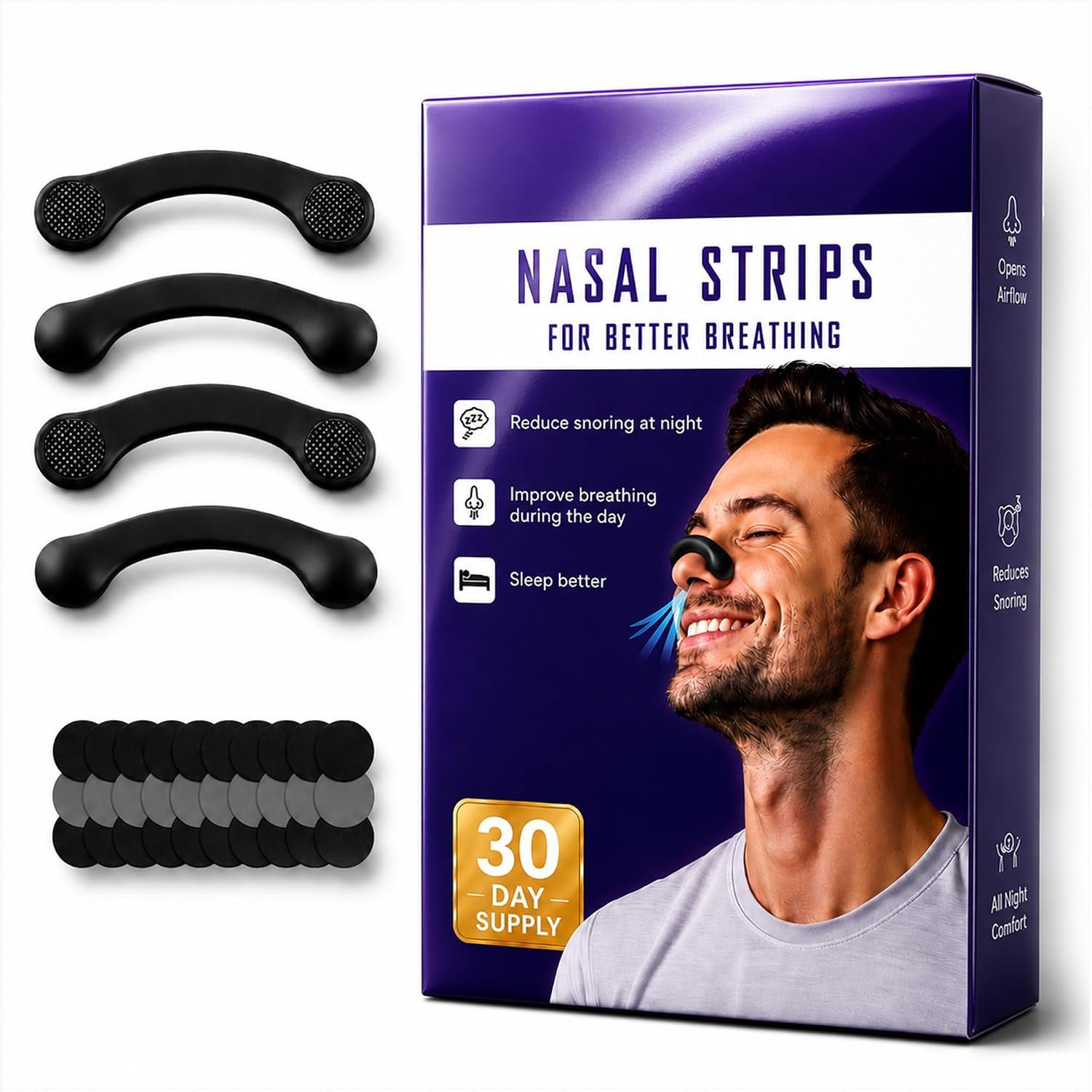 Nasal Dilator Strips for Better Breathing – Snoring Solution Relief 4 Sizes