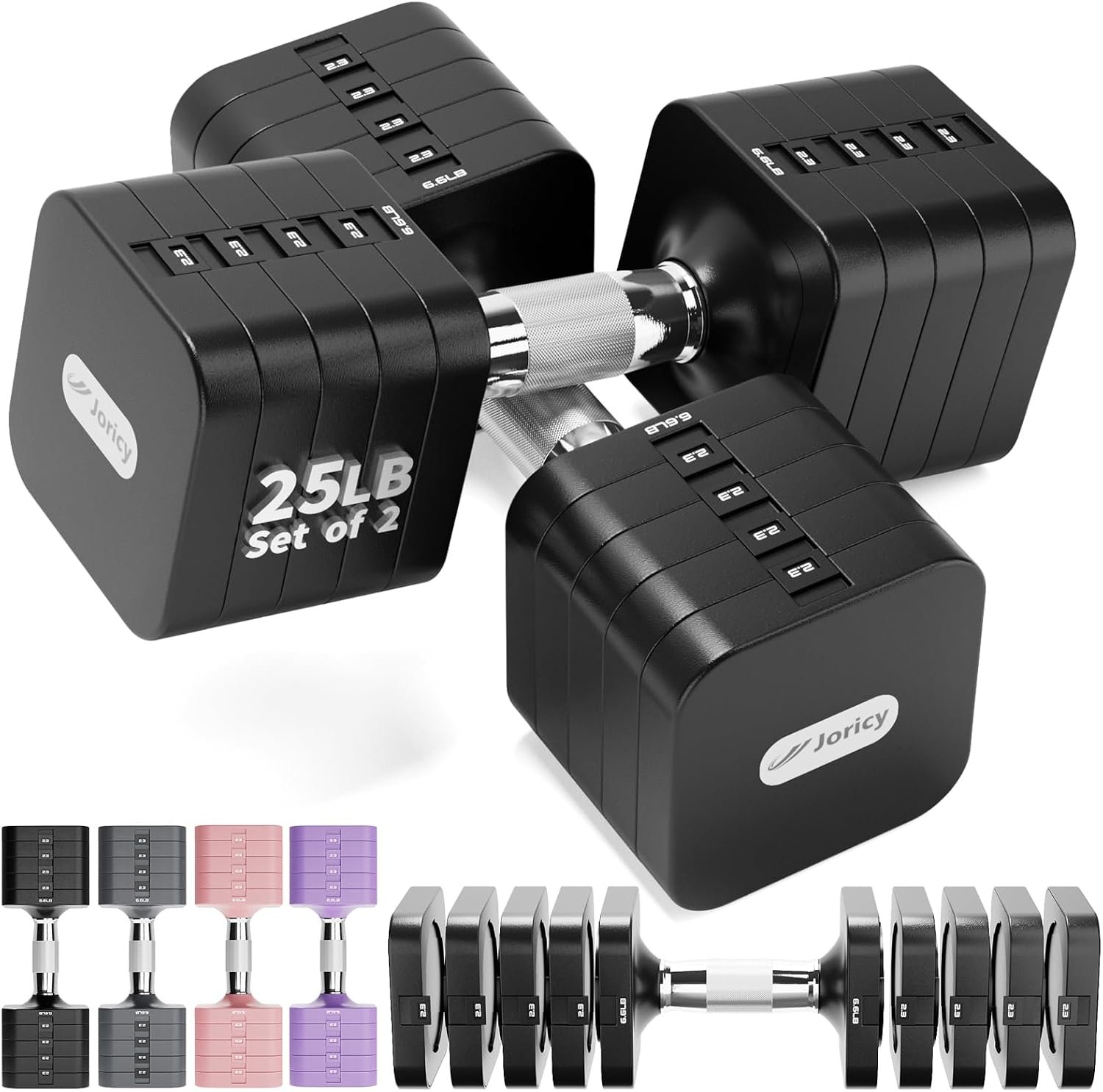Adjustable Dumbbell Set 10LBS 20LBS 25LBS Dumbbells Set of 2 Hand Weights