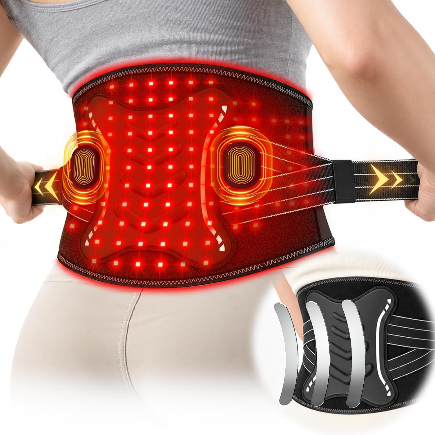 Red Light Therapy Belt with 3 Lumbar Support, 106 Tri-Chip LED, 660nm&850nm