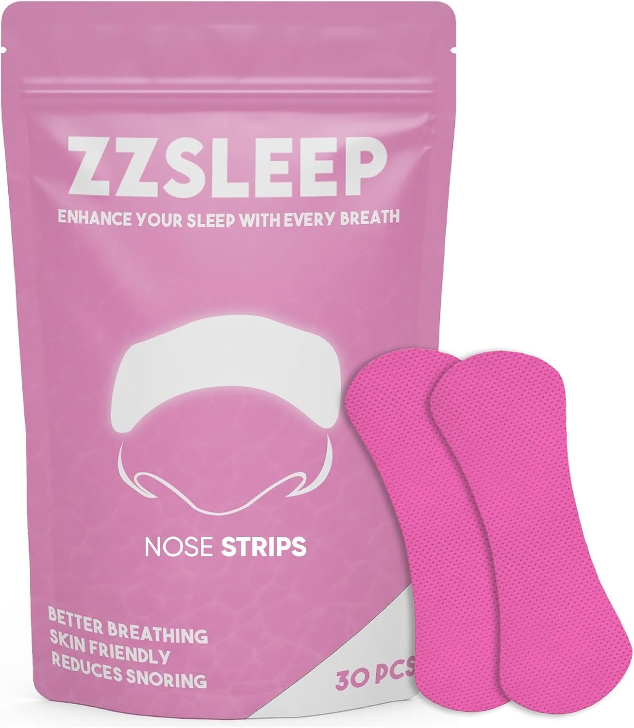 ZZSLEEP Pink Nasal Strips (30 Strips) – Extra-Strength for Better Sleep, Snoring Relief & Breathing – Ideal for Sports, Exercise & Nighttime – Skin-Friendly, Nasal Congestion Relief, Nose Tape