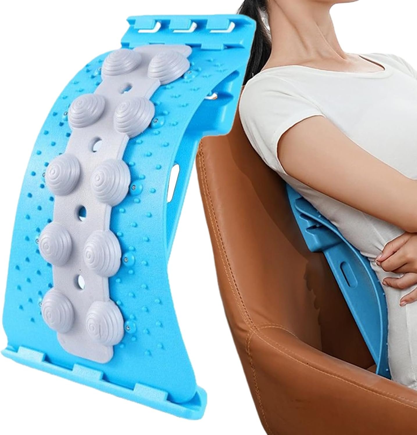Spine Stretcher – 4-Level Adjustable Lumbar Backboard, Ergonomic Design, Relieve Pressure, Corrector Device | Multipurpose Stretching Equipment, Office Chair Back Support, Home Gym Fitness