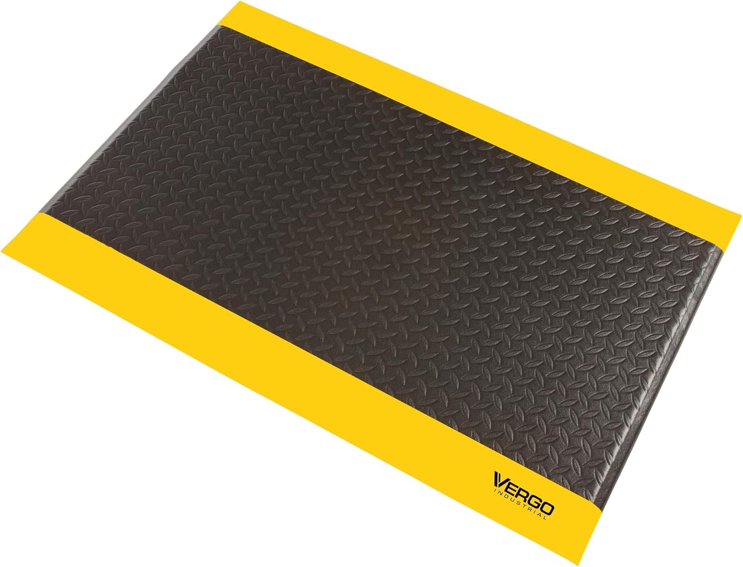 Vergo Industrial 15/16” Extra Thick Anti Fatigue Mat – Heavy Duty Commercial Grade Diamond Plate Ergonomic Standing, Non-Slip Black with Yellow Anti Fatigue Floor Mat for Work, Shop (1-Pack 2′ x 3′)