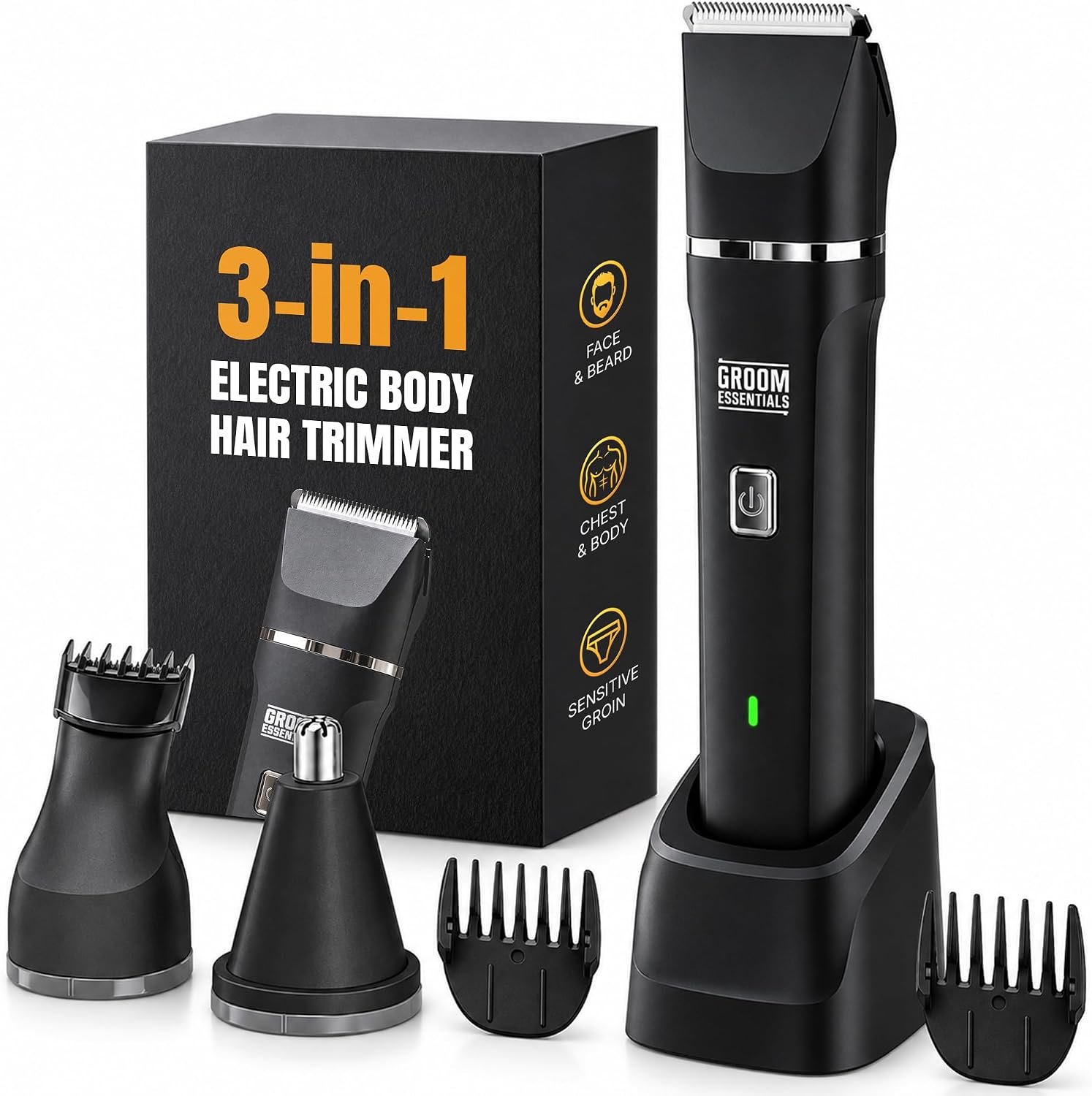 Body Trimmer for Men, Rechargeable Electric Shaver, Groin & Bikini, Wet/Dry