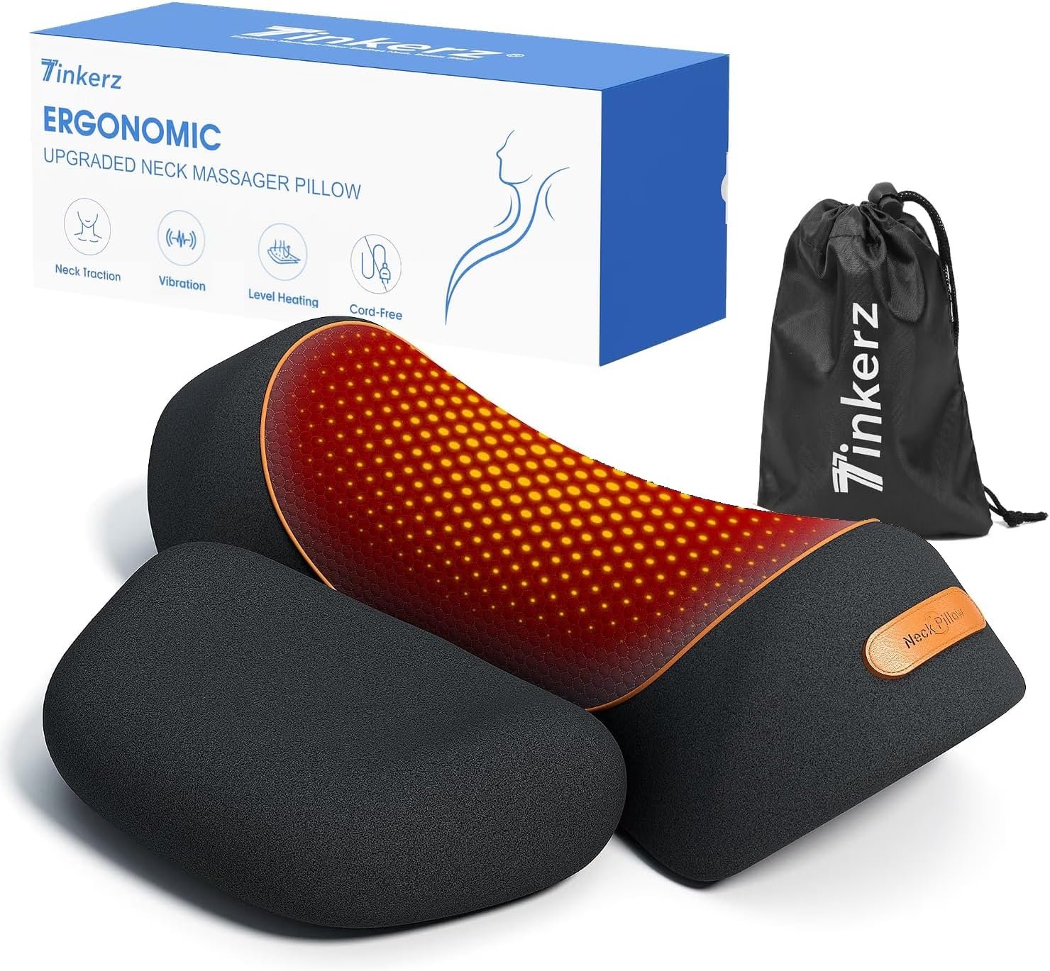 3 in-1 Cordless Neck Massager Pillow with Heat, Vibration & Traction