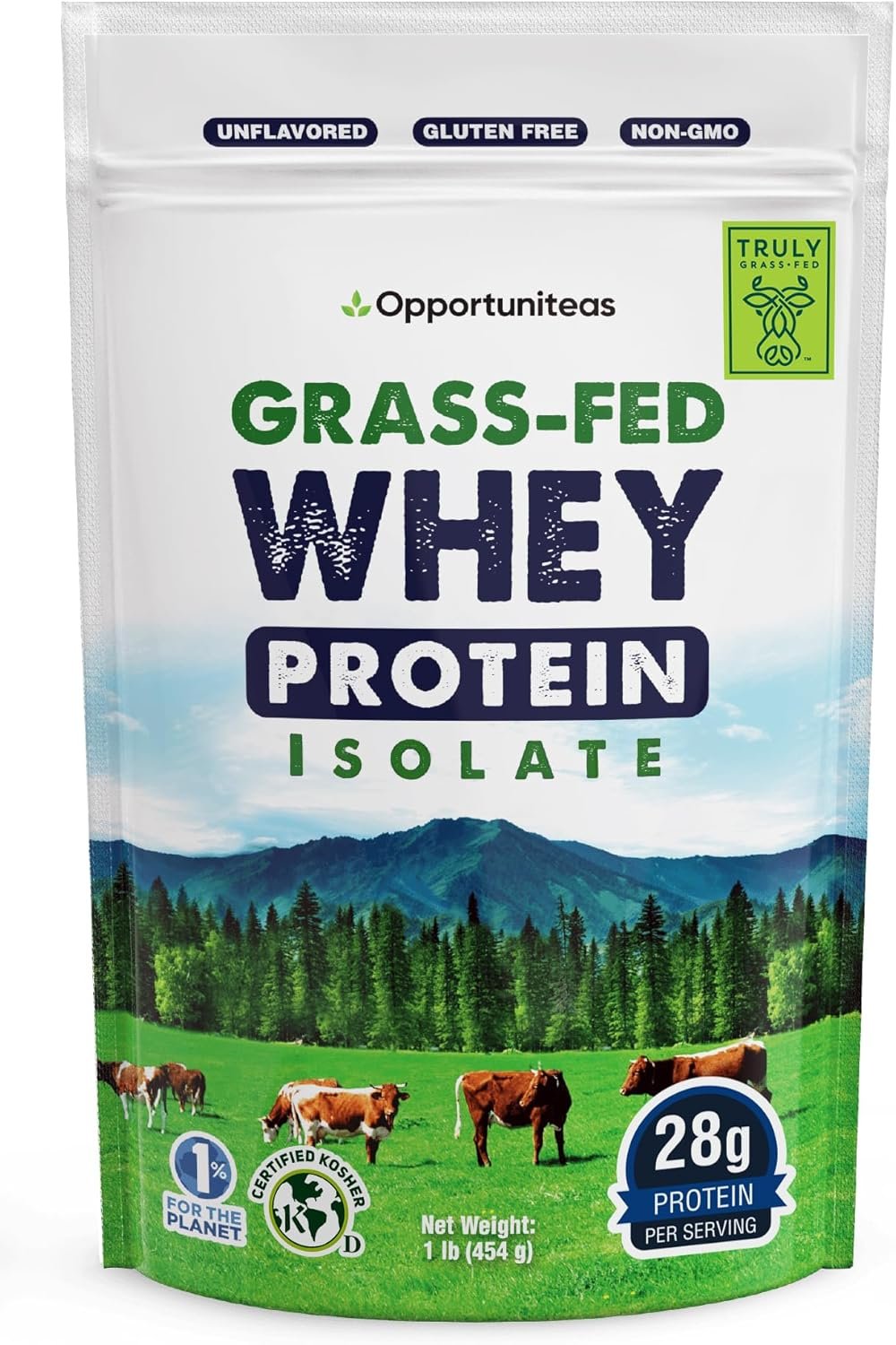 Opportuniteas Unflavored Grass Fed Whey Isolate Protein Powder, 1 lb