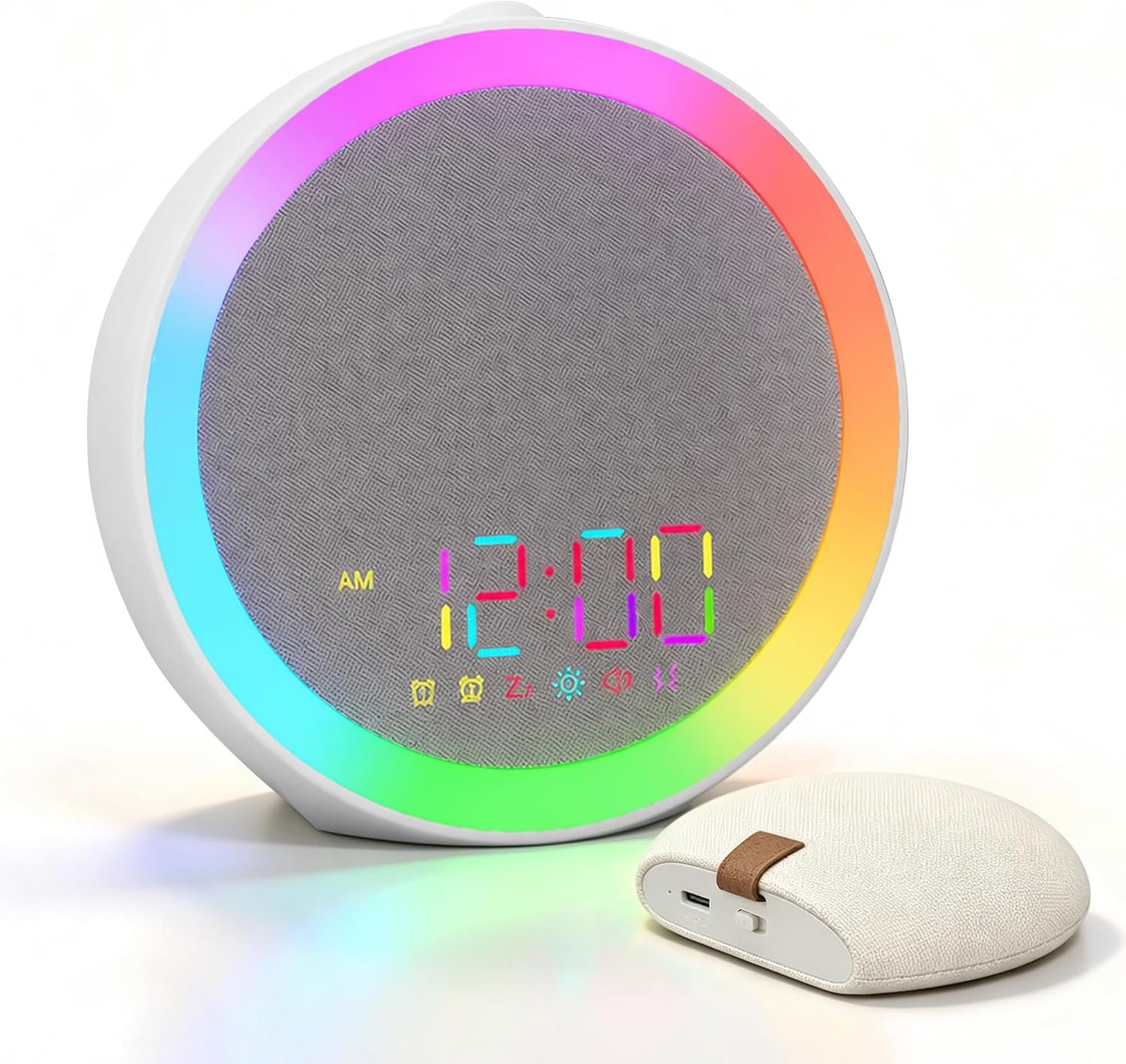 Alarm Clock for Heavy Sleepers, Loud Vibrating Alarm with Bed Shaker and 10-Color Night Light, 7 Sounds, USB Charging