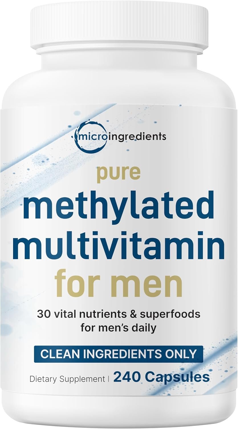 Micro Ingredients Pure Methylated Multivitamin for Men, 240 Capsules | 30 Essential Nutrients with Activated B Complex & Methylfolate + Saw Palmetto, Ginseng, Maca, Lycopene, Vitamin D3 & Zinc