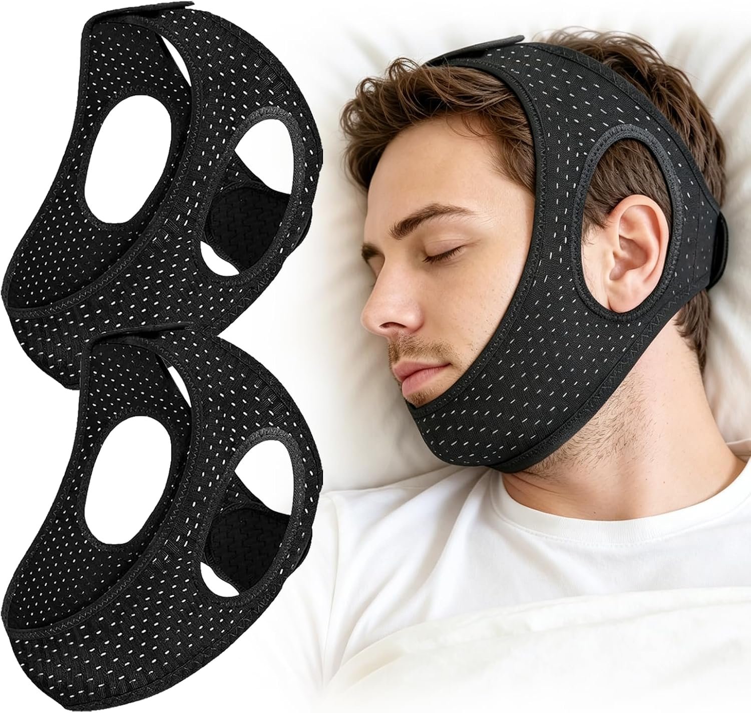 2 Pack Anti Snore Chin Strap for Sleeping, Mouth Jaw Tape Snoring Stopper Sleep Devices CPAP Users Breathing Head Mouthpiece Solution Keep Closed Advancement Reducing Aids Machine Men Women