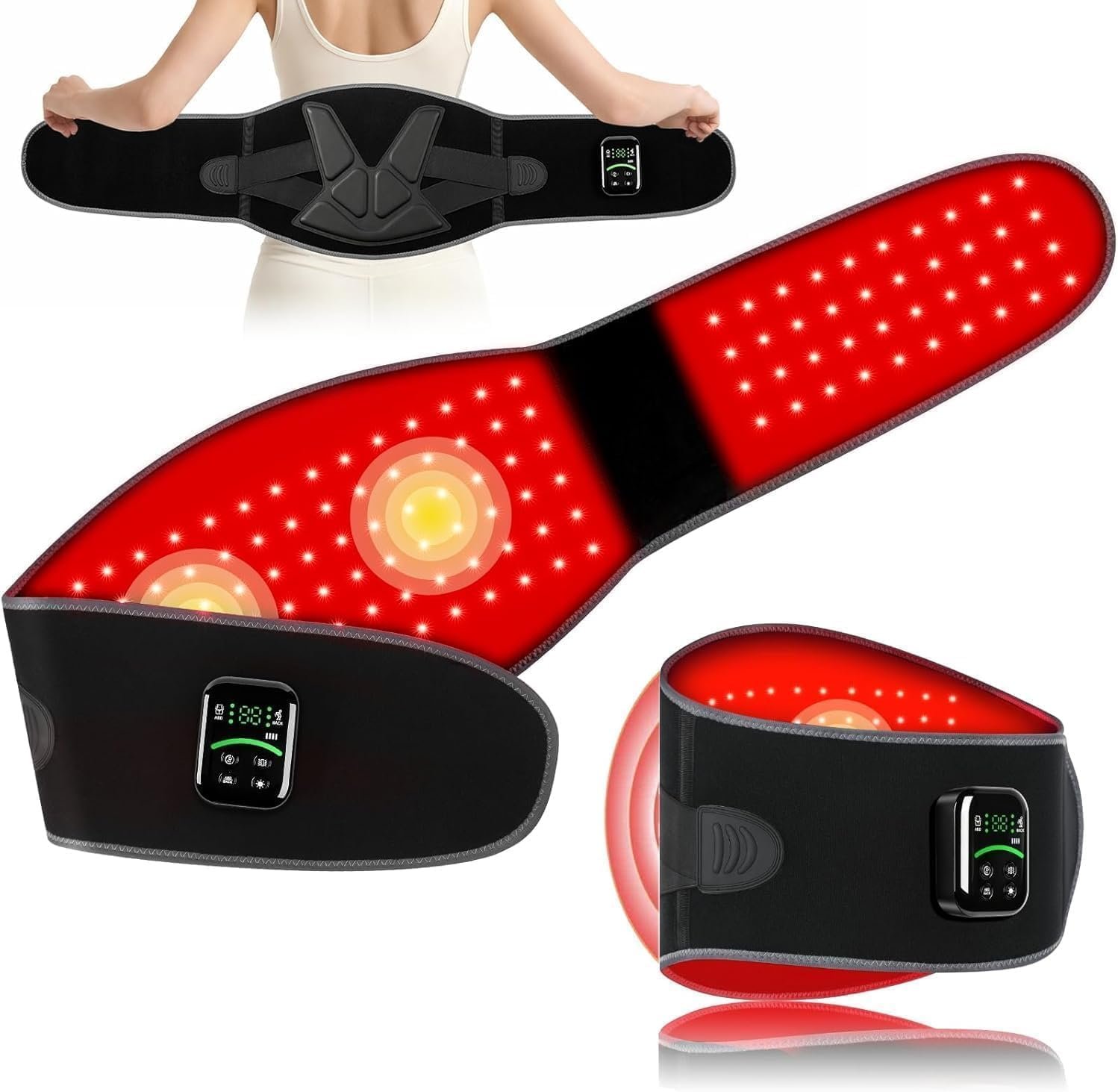 Red Light Therapy Belt, Cordless Warmth & Massage, Dual-Side 660nm & 850nm