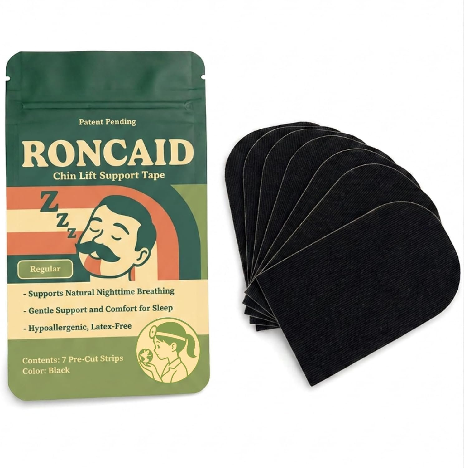 Roncaid Chin Lift Support Tape for Sleeping, Never Covers Your Mouth