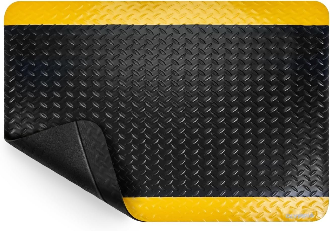 NORTHSKY Olympia Anti Fatigue Mat Industrial, Standing Mat, Yellow Border Safety, 3 x 2 ft, 15/16″ Thick, Advanced High-Density Memory Foam, for Workshop Workstations, Laboratory Benches