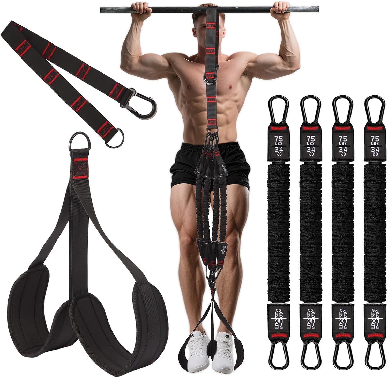 Pull Up Assistance Bands Heavy Duty Pull Up Workout Band with Feet Rest 4 Pull Up Bands Assistance Bands for Pull-Up Body Stretching Home Fitness
