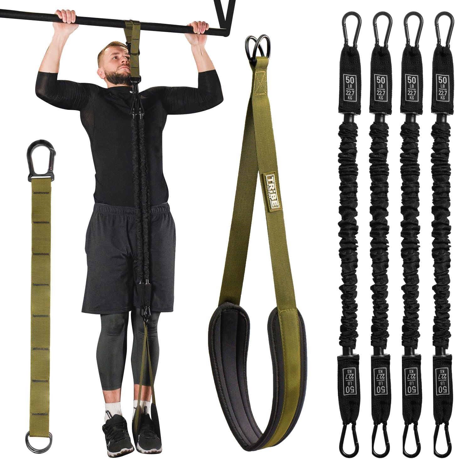 Pull Up Assistance Bands Set with 4 Levels, Adjustable Strap and Foot Rest