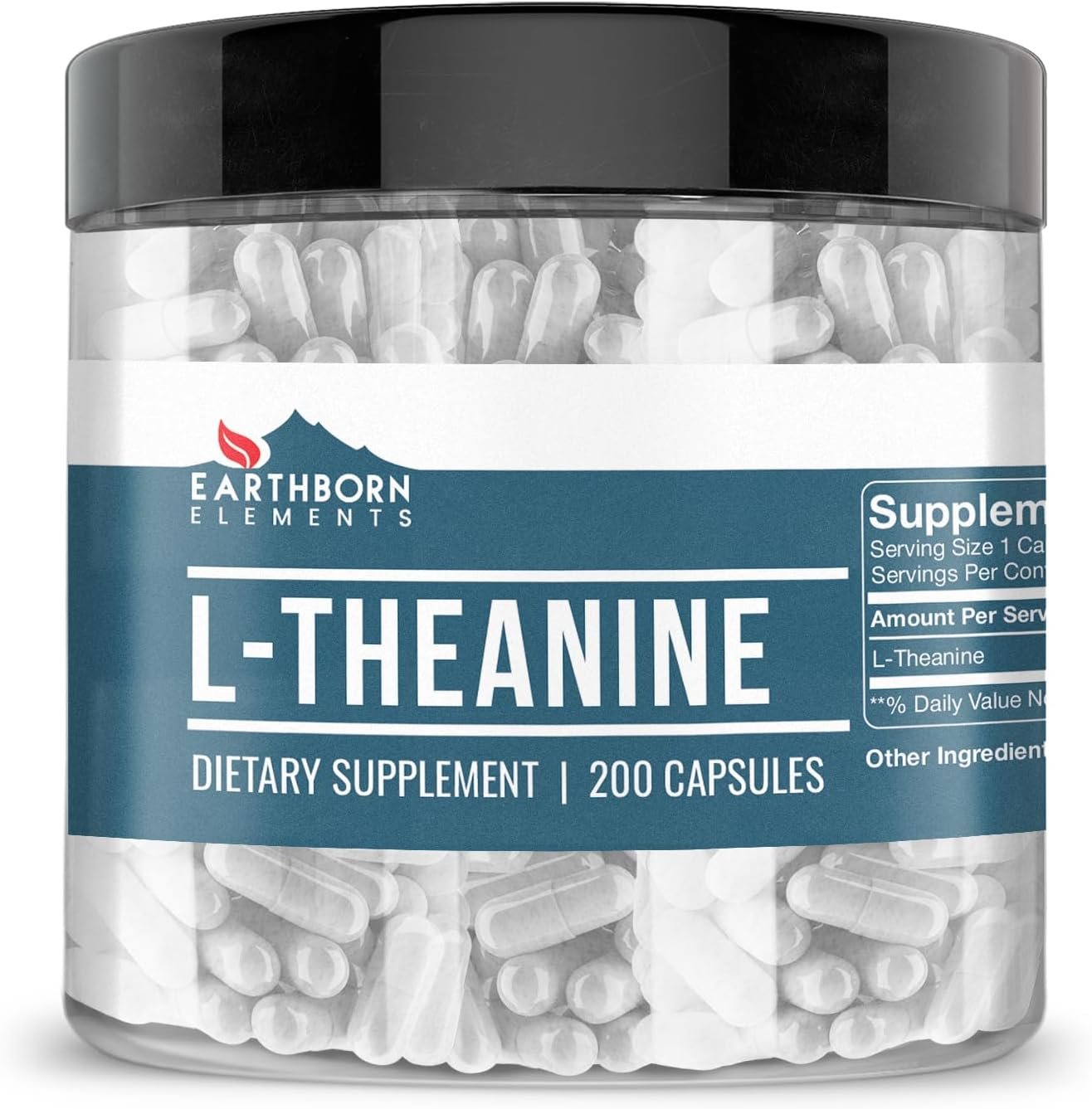 Earthborn Elements L-Theanine 200 Capsules, Pure & Undiluted, No Additives