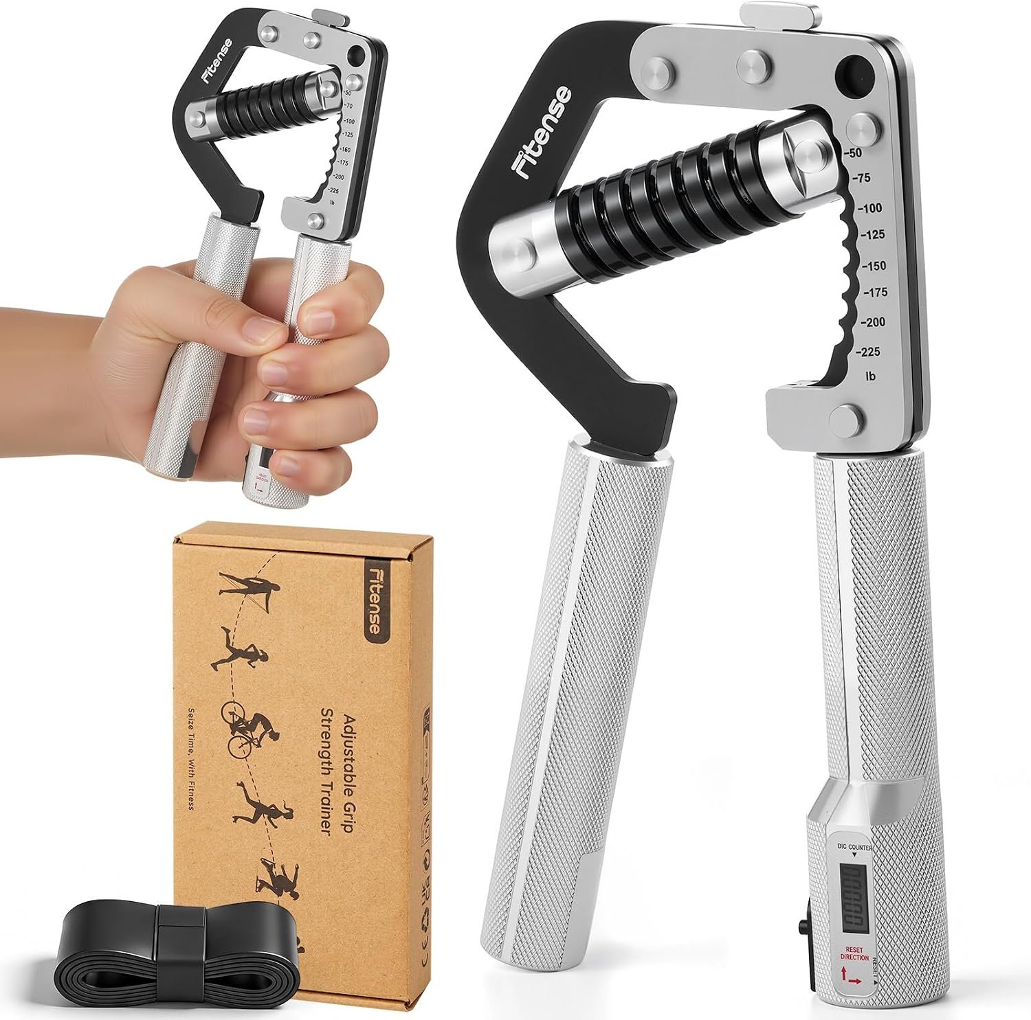 50-225LBS 8-Levels Adjustable Hand Grip Strengthener with Digital Counter