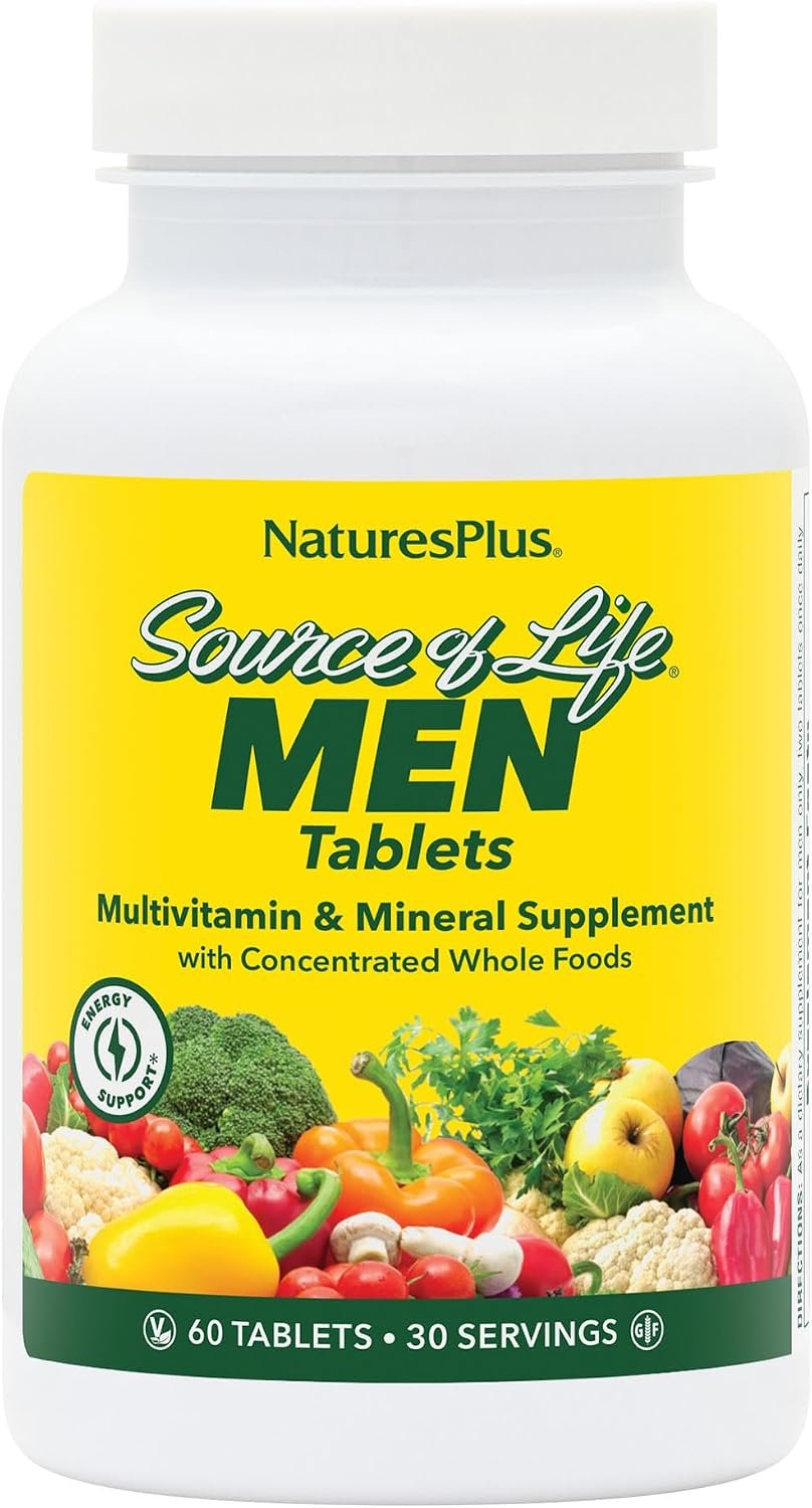 NaturesPlus Source of Life Men – 60 Tablets – Iron-Free Multivitamin & Mineral Supplement – with Saw Palmetto, Lycopene & Rhodiola – Gluten Free, Vegetarian – 30 Servings