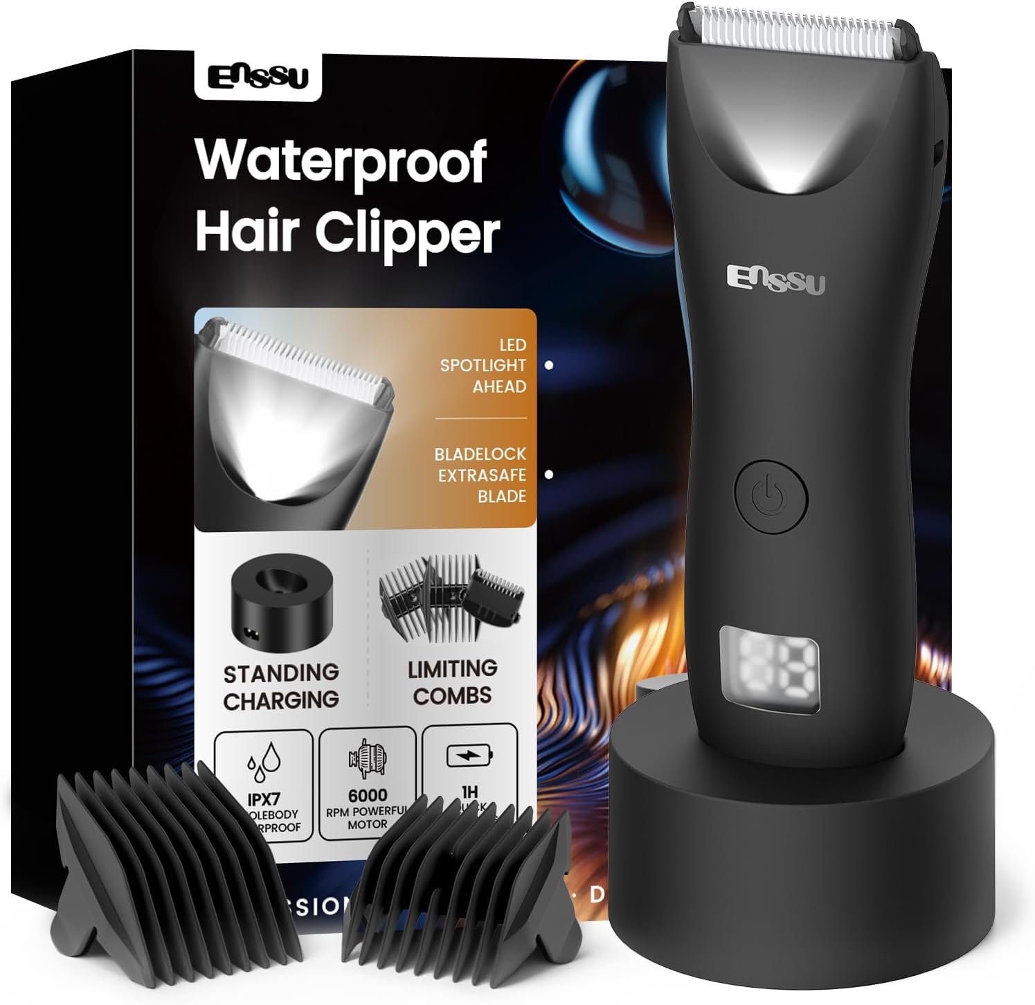Enssu Body Hair Trimmer for Men, Pubic Hair Groomer for Intimate Area
