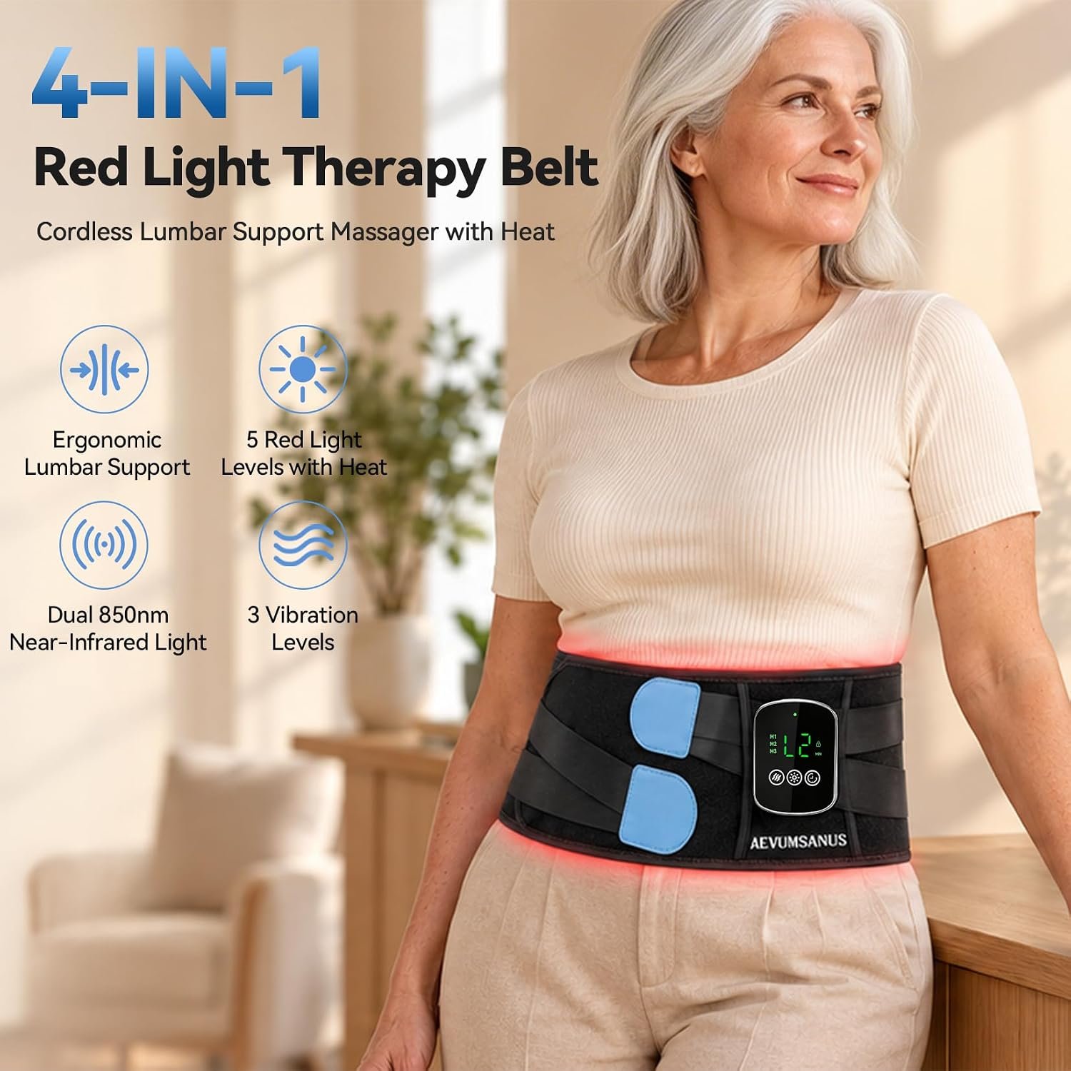 Red Light Therapy Belt for Body, 4-in-1 Lower Back Massager