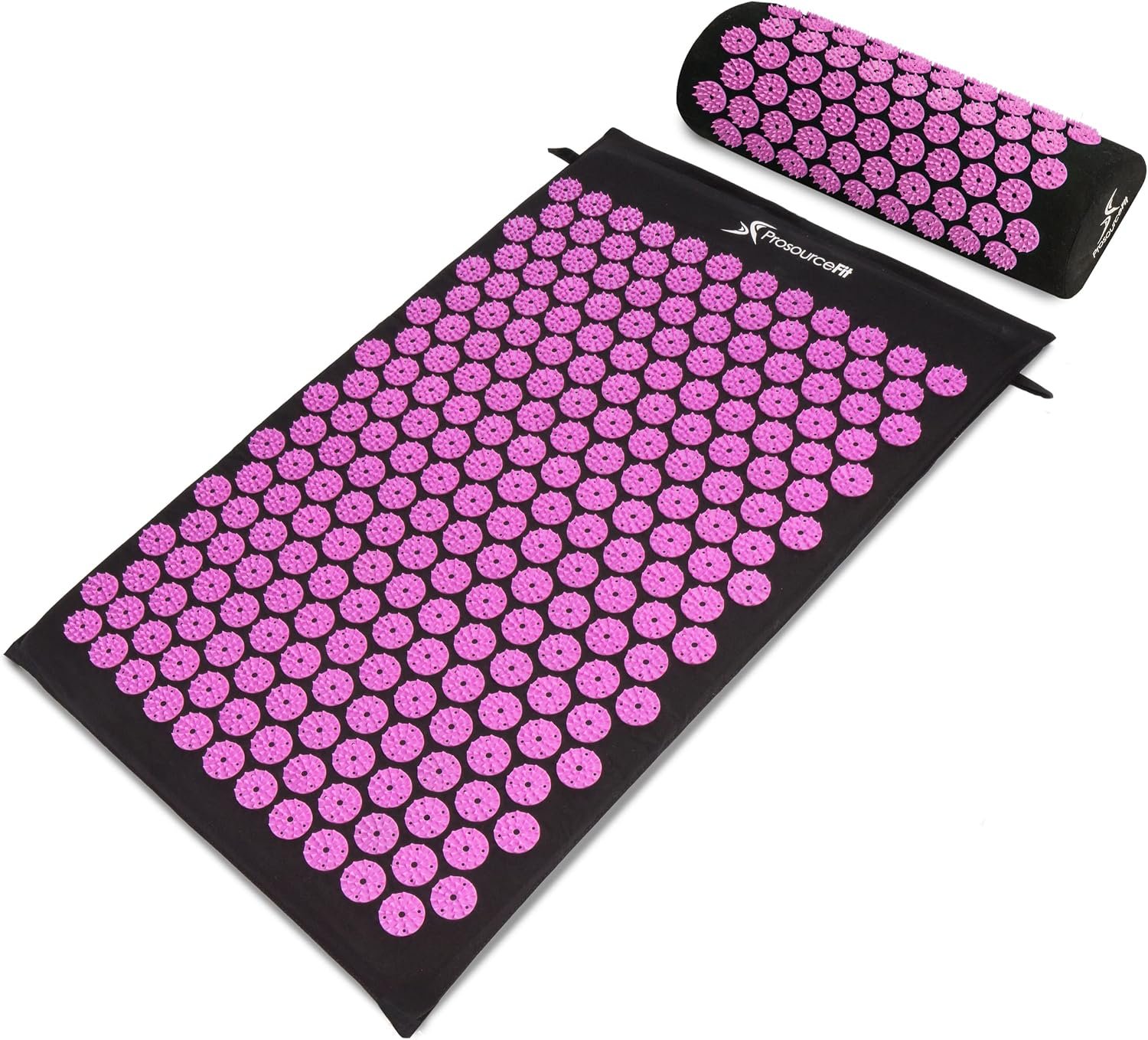 ProsourceFit Acupressure Mat and Pillow Set for Back/Neck Pain Relief and Muscle Relaxation, Large – Black/Pink