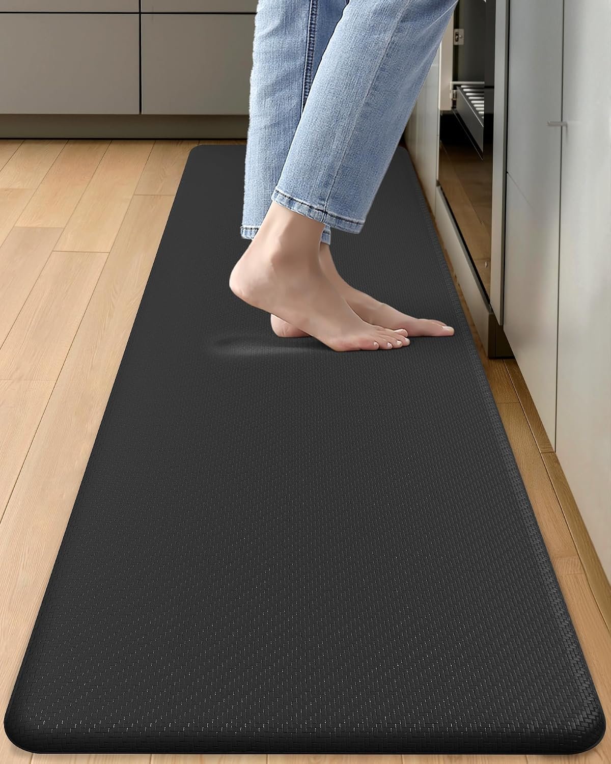 Color&Geometry Antifatigue Kitchen Mat for Floor 20×71-3/4 in Thick, Black