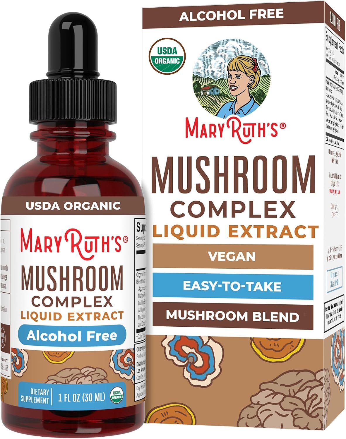 MARYRUTH’S Organic Mushroom Complex, Lion’s Mane, Turkey Tail, 30 Servings