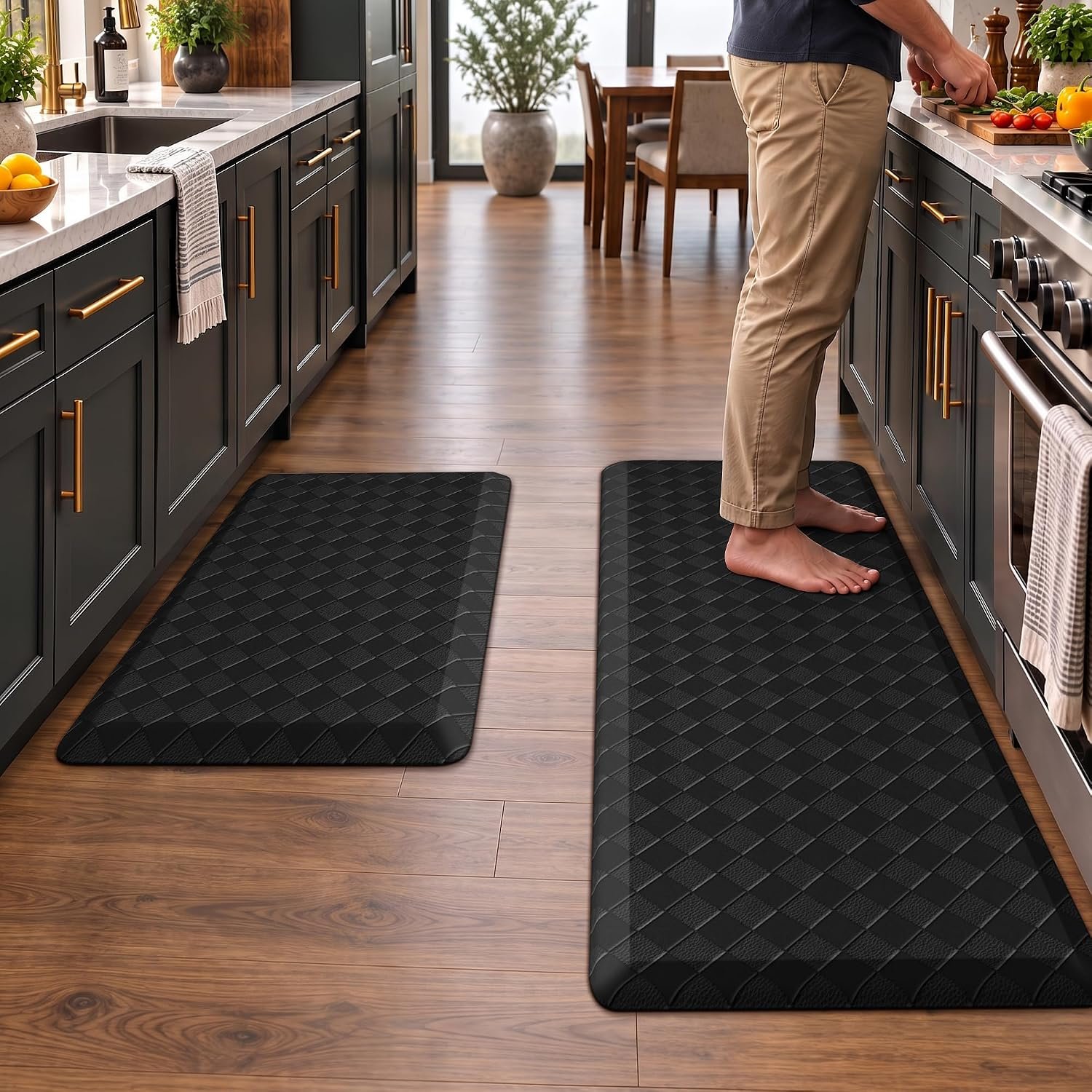TranquilRelax 4/5 Inch Cushioned Anti Fatigue Kitchen Mats for Floor, Black
