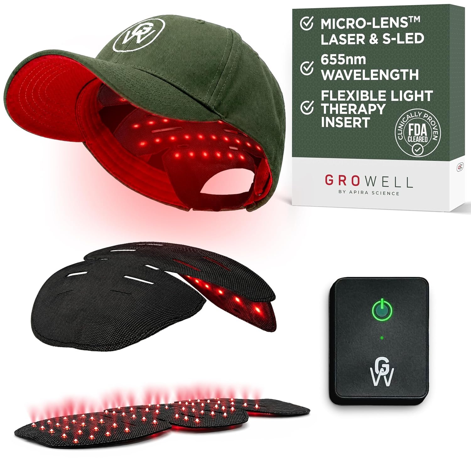 GroWell Red Light Therapy Hair Growth Cap – FDA Cleared Laser Treatment for Hair Regrowth and Reduced Shedding – LED & Laser Red Light Therapy Clinically Proven in Double-Blind Studies -Green