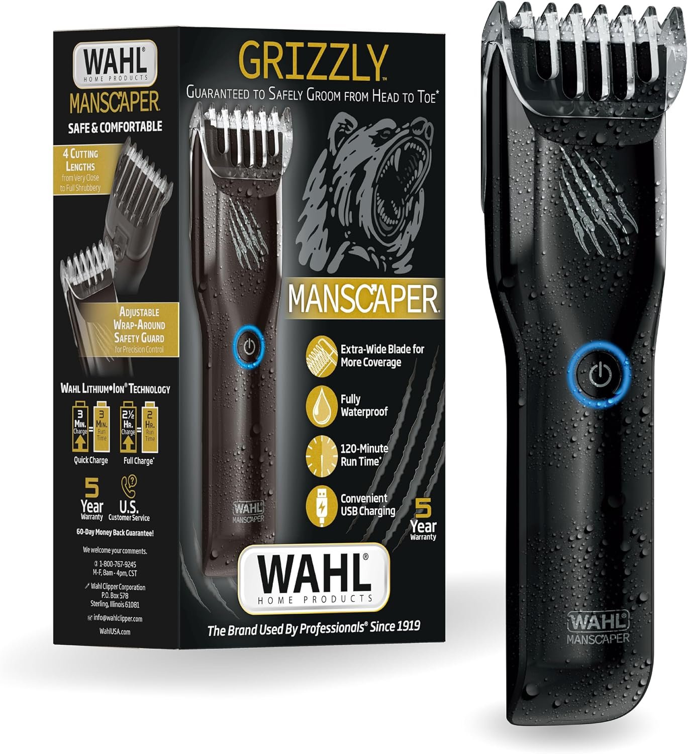 Wahl Manscaper Grizzly Cordless Wet/Dry Groin & Body Hair Trimmer for Men