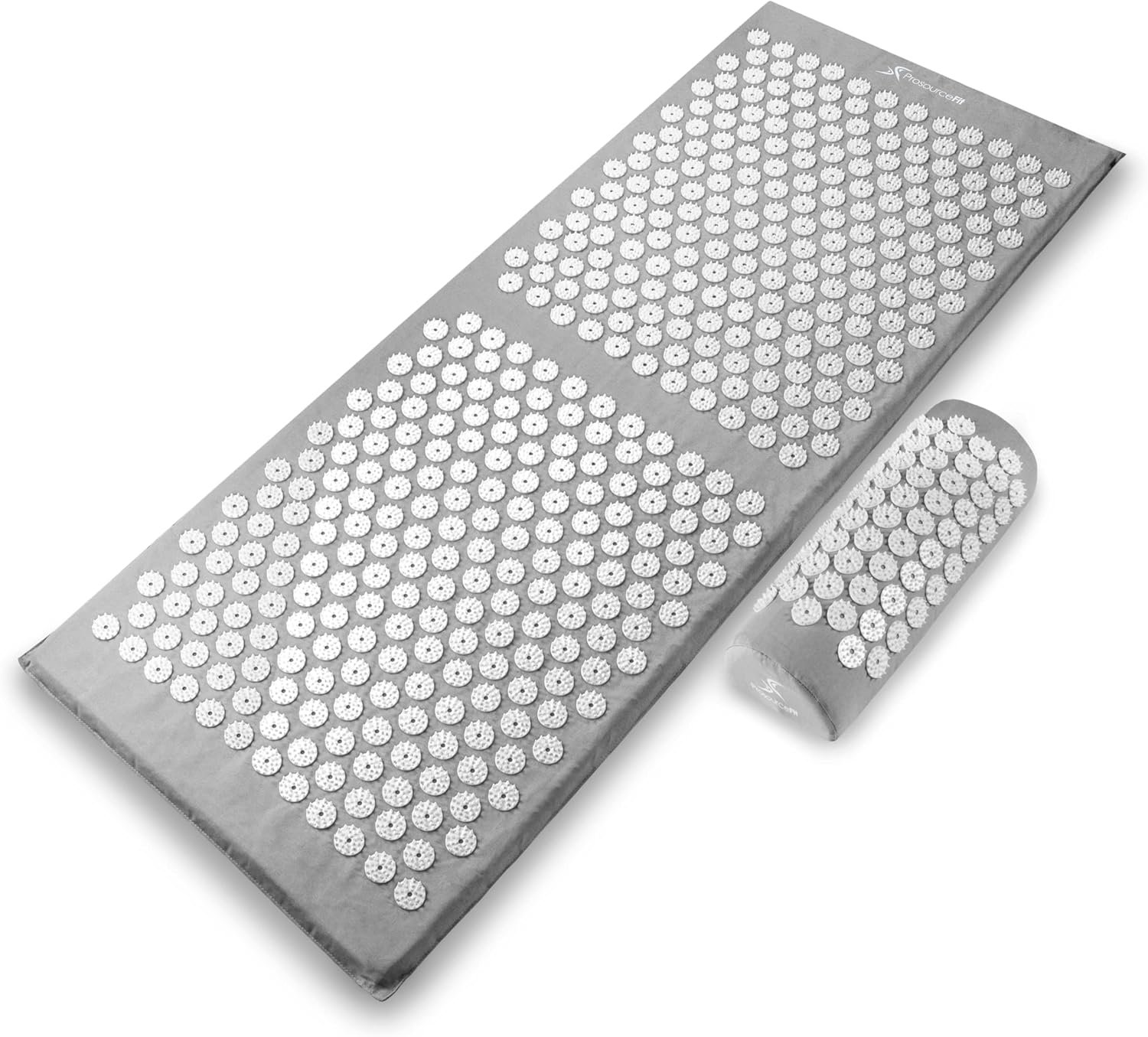 ProsourceFit Acupressure Mat and Pillow Set for Back/Neck Pain Relief and Muscle Relaxation, XL – Grey/White