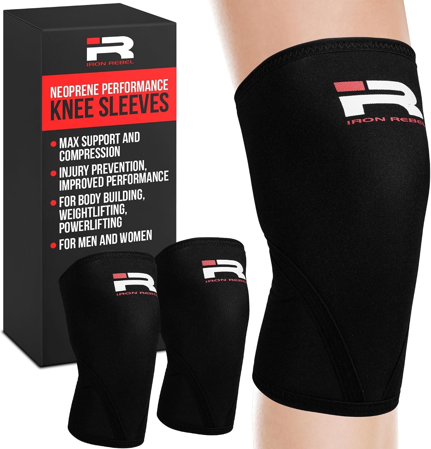 Iron Rebel Performance Knee Sleeves for Weightlifting & Powerlifting (Pair) – Compression Knee Support for Squats, Deadlifts, Strength Training, Cross Training, Gym Workouts, Men & Women