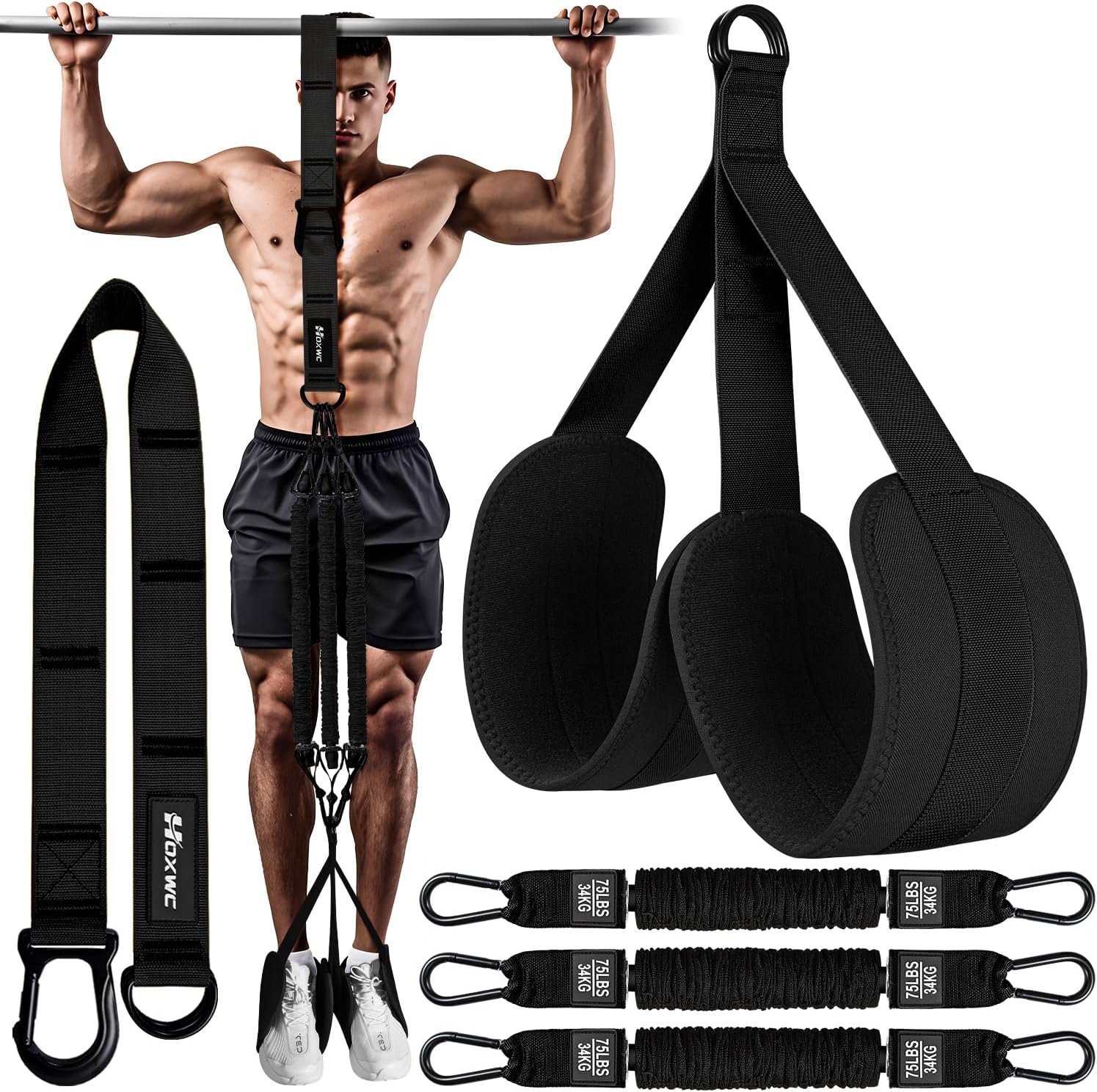 HOXWC Pull Up Assistance Bands, Adjustable Heavy Duty Resistance Band for Pull Up, 3 Pull Up Bands, Comfortable Fabric Feet/Knee Rest, Assistance Bands for Pull-Up, Home Fitness, Body Stretching