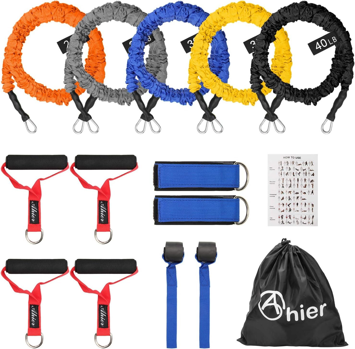 14 PCS Exercise Resistance Bands with Handles Set, Workout Bands for Men