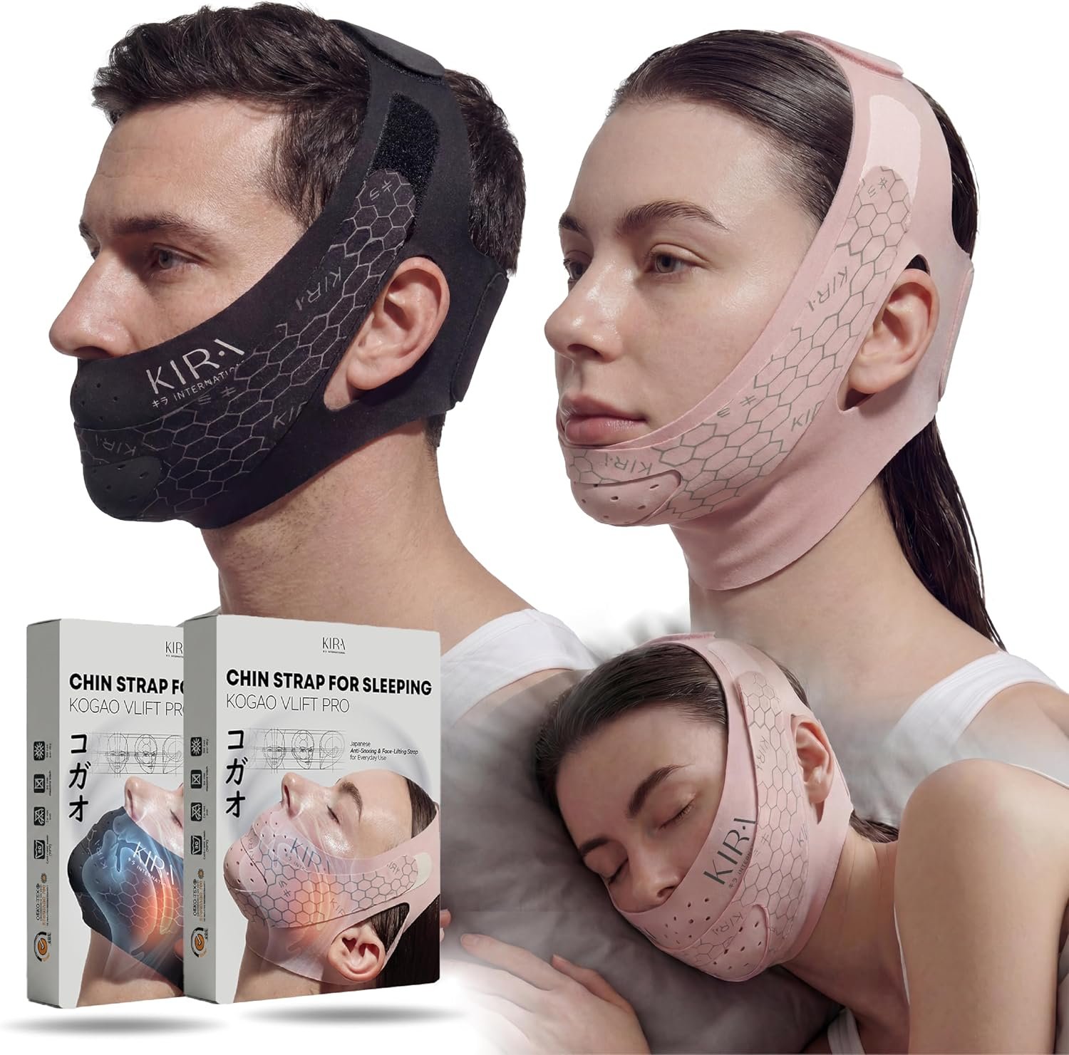 Chin Strap for Sleeping Pro, CPAP Chin Strap to Keep Mouth Closed, Jawline Shaper & Double Chin Reducer, Tape-Free Alternative to Mouth Tape for Sleeping (Coral Pink Free Size)