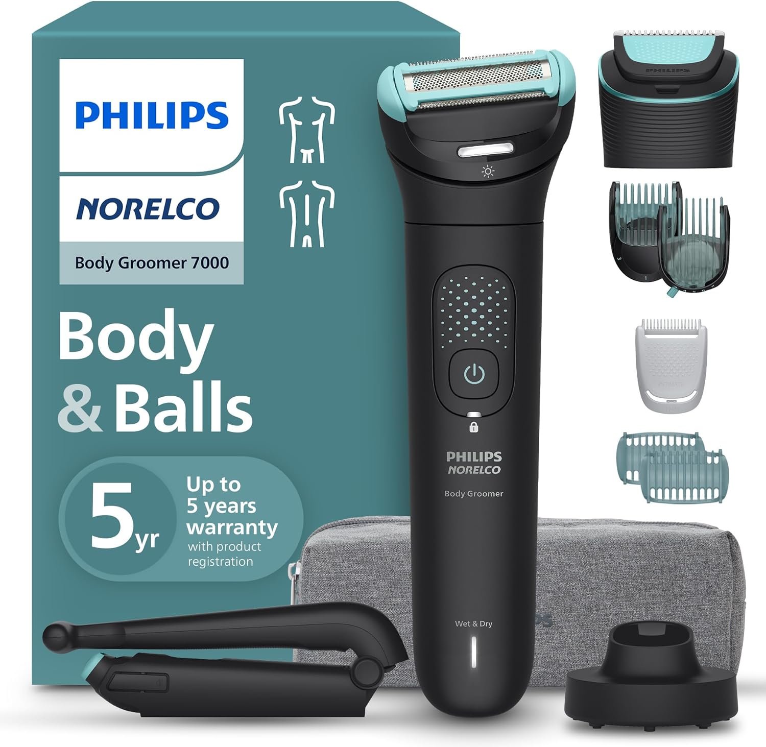 Philips Norelco Body Groomer 7000, Body & Balls, Dual Head Trimmer & Shaver