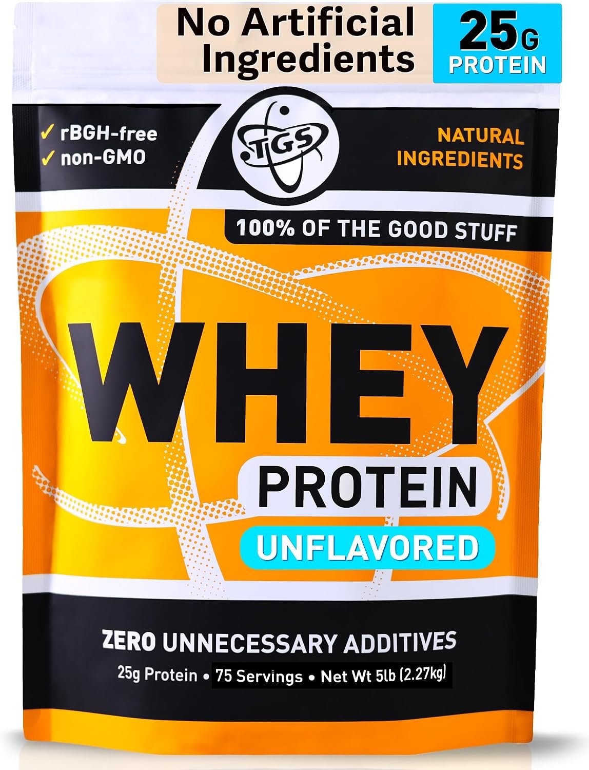 TGS Nutrition 100% Whey Protein Powder – 5lb Bulk, Unflavored, Unsweetened
