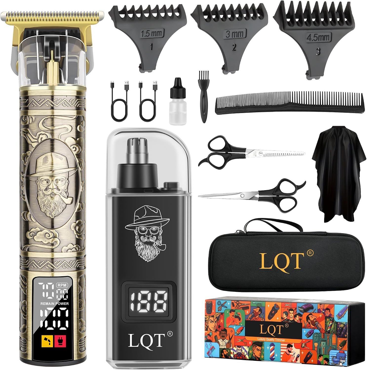 Hair Clippers for Men 2 in 1 Beard and Mustache Trimmer for Men T Liners Trimmers Electric Cordless Nose and Ear Hair Trimmer Grooming Kit with Bag, to Son Husband Father Men’s Gifts