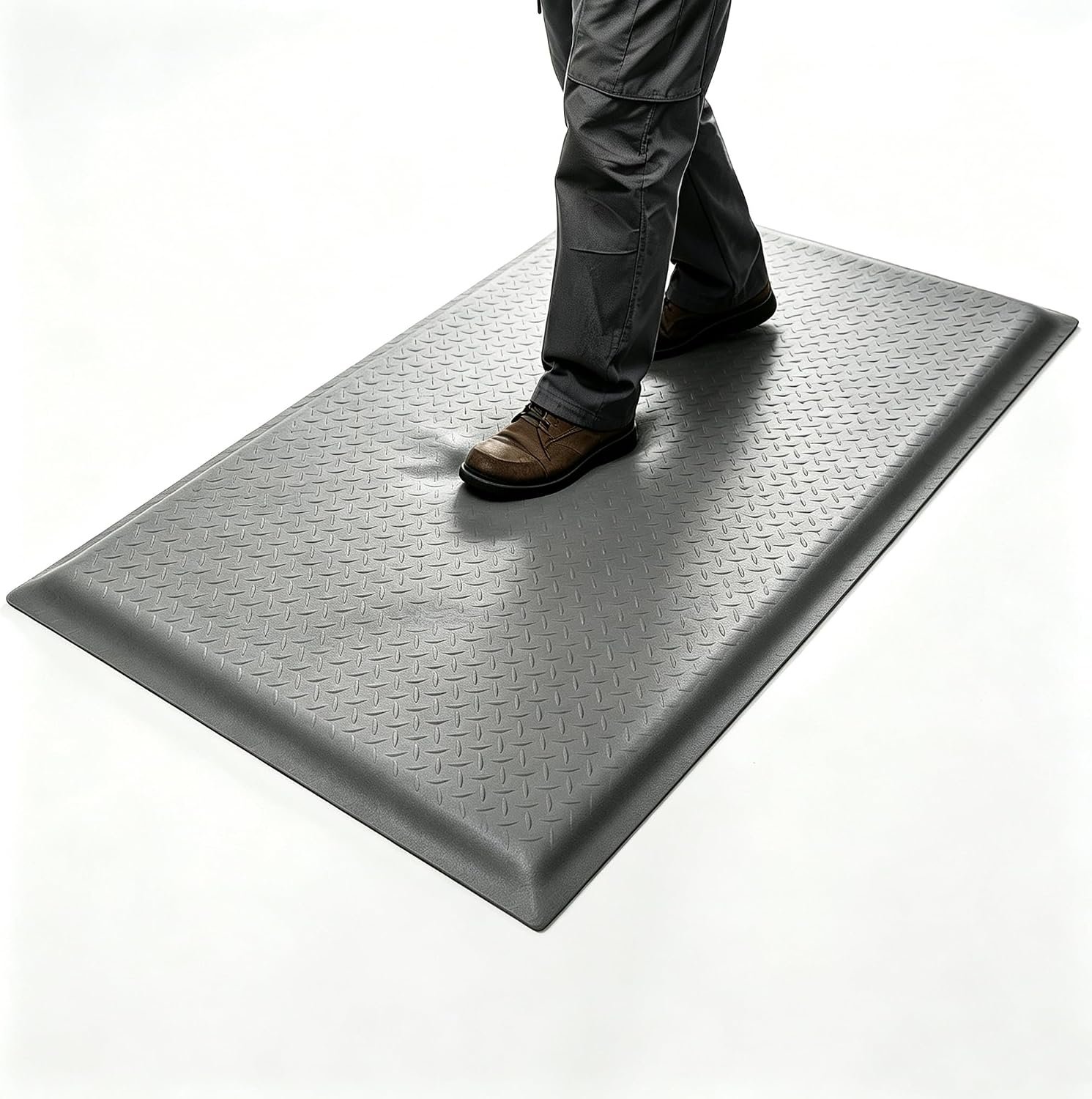 2 x 3 FT Anti Fatigue Mats Industrial 1 Inch Thick Soft Sponge Ergonomic Mat Durable Heavy Duty Diamond Plate for Standing Non Slip Industrial Grade Floor Mat for Leg & Back Pain (Gray)