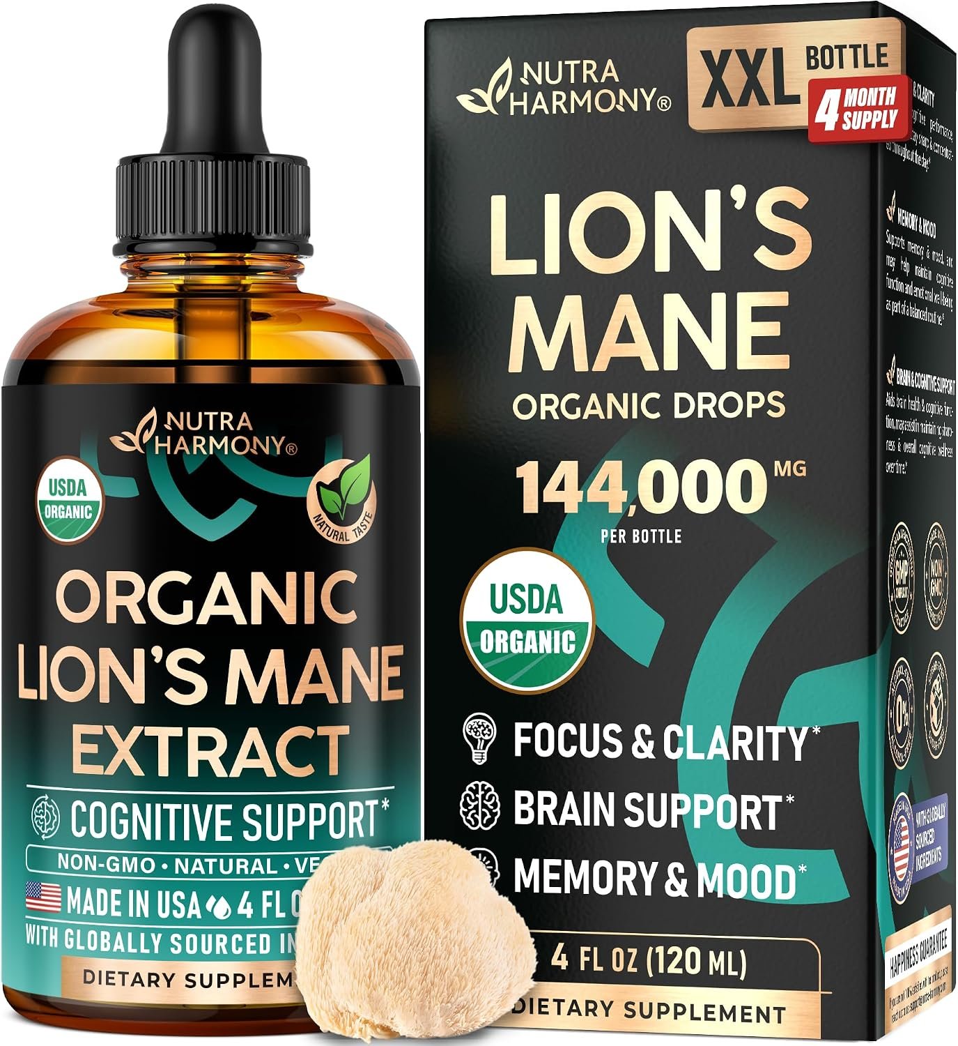 Lions Mane Liquid – USDA Organic Lions Mane Supplement 144,000 mg – 4 Oz