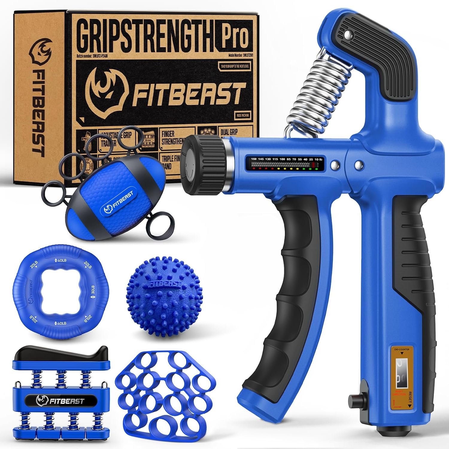 FitBeast Grip Strength Trainer, Hand Gripper Strengthener Kit – 6 Pack with Adjustable Resistance Forearm Strengthener, Forearm Exerciser and Massage Balls for Hand Therapy, Grip Training
